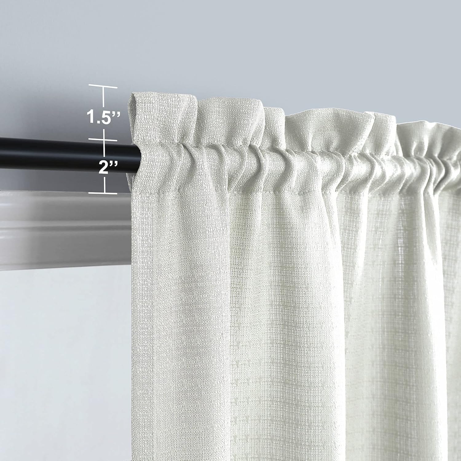 KOUFALL Cortinas semitraslúcidas cortas para ventana de baño, con bolsillo para barra, cortinas pequeñas de color blanco roto para cocina y