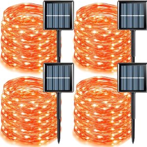 YEGUO Paquete de 4 luces solares naranjas impermeables para exteriores, cada 33 pies, 100 luces LED solares, 8 modos de luces solares YEGUO Paquete de 4 luces solares naranjas impermeables para exteriores, cada 33 pies, 100 luces LED solares, 8 modos de luces solares
