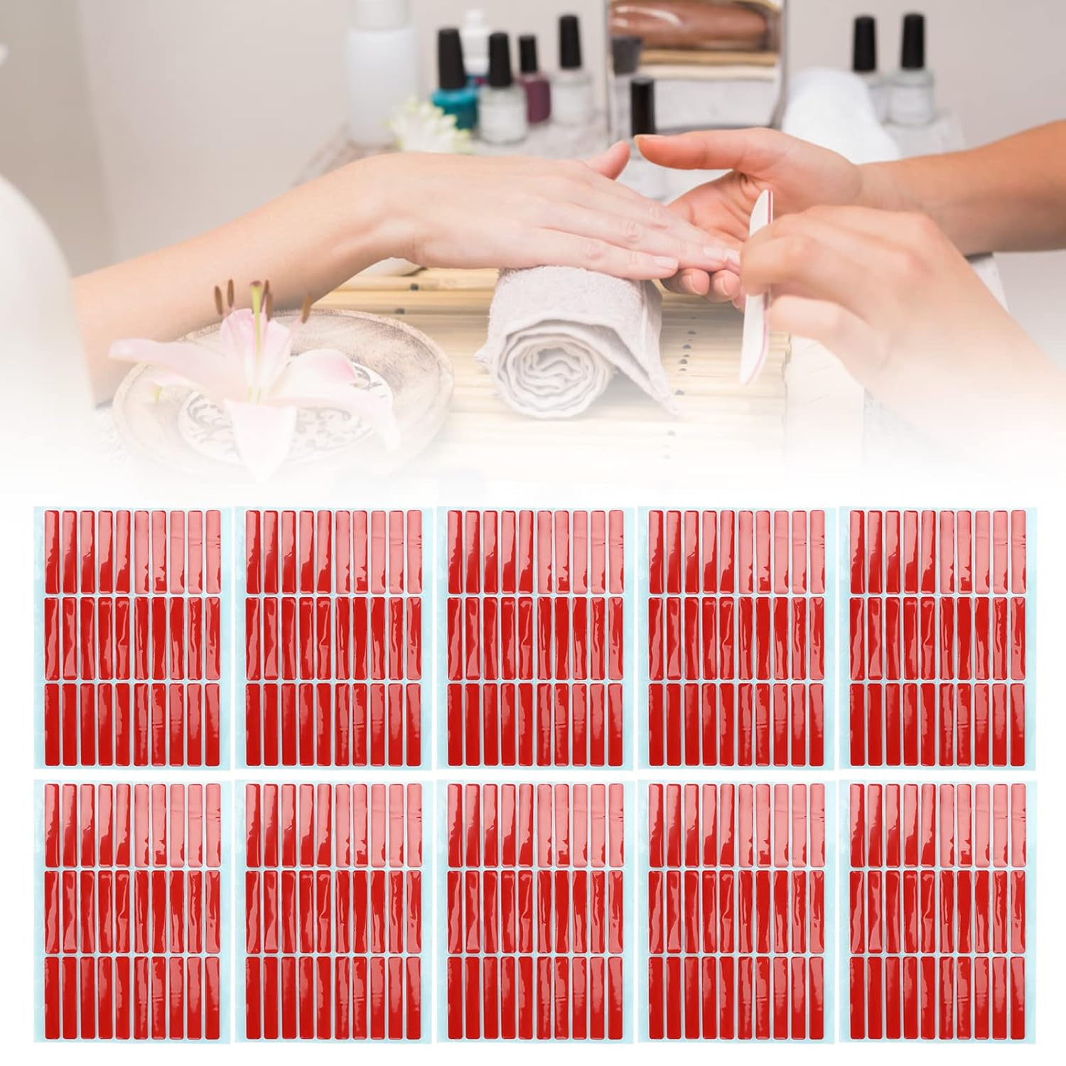 Cinta adhesiva de doble cara de 10 hojas de arte de uñas, cinta adhesiva de doble cara para exhibición de punta de uñas