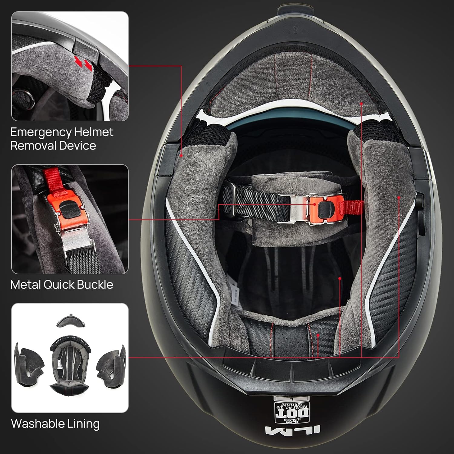 ILM Casco modular de cara completa para motocicleta para adultos, doble visera, aprobado por DOT, modelo 159 (blanco, mediano)