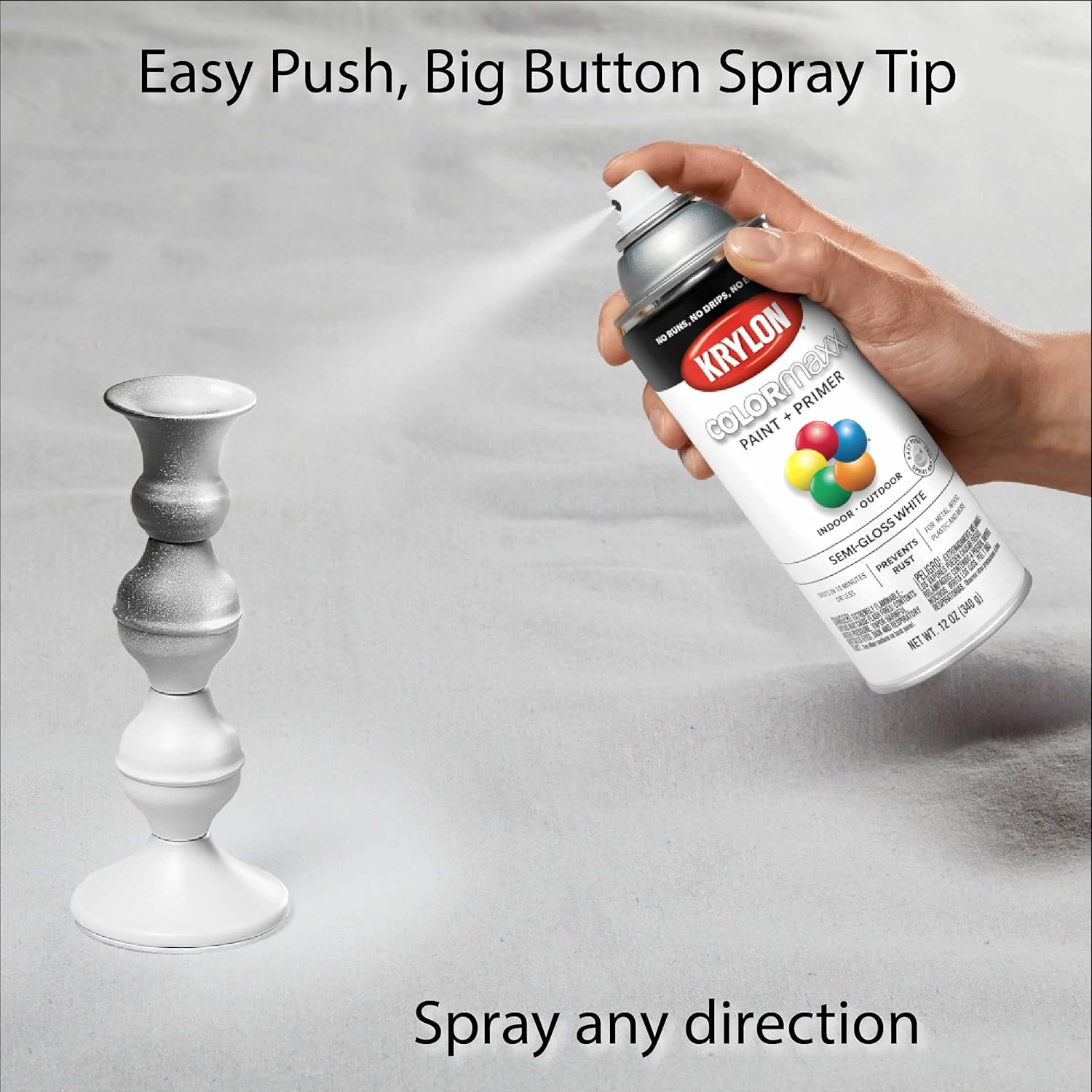 Krylon K05580007 COLORmaxx – Pintura y base en aerosol para uso en interiores y exteriores, color blanco semibrillante, 12 onzas (paquete de 1)