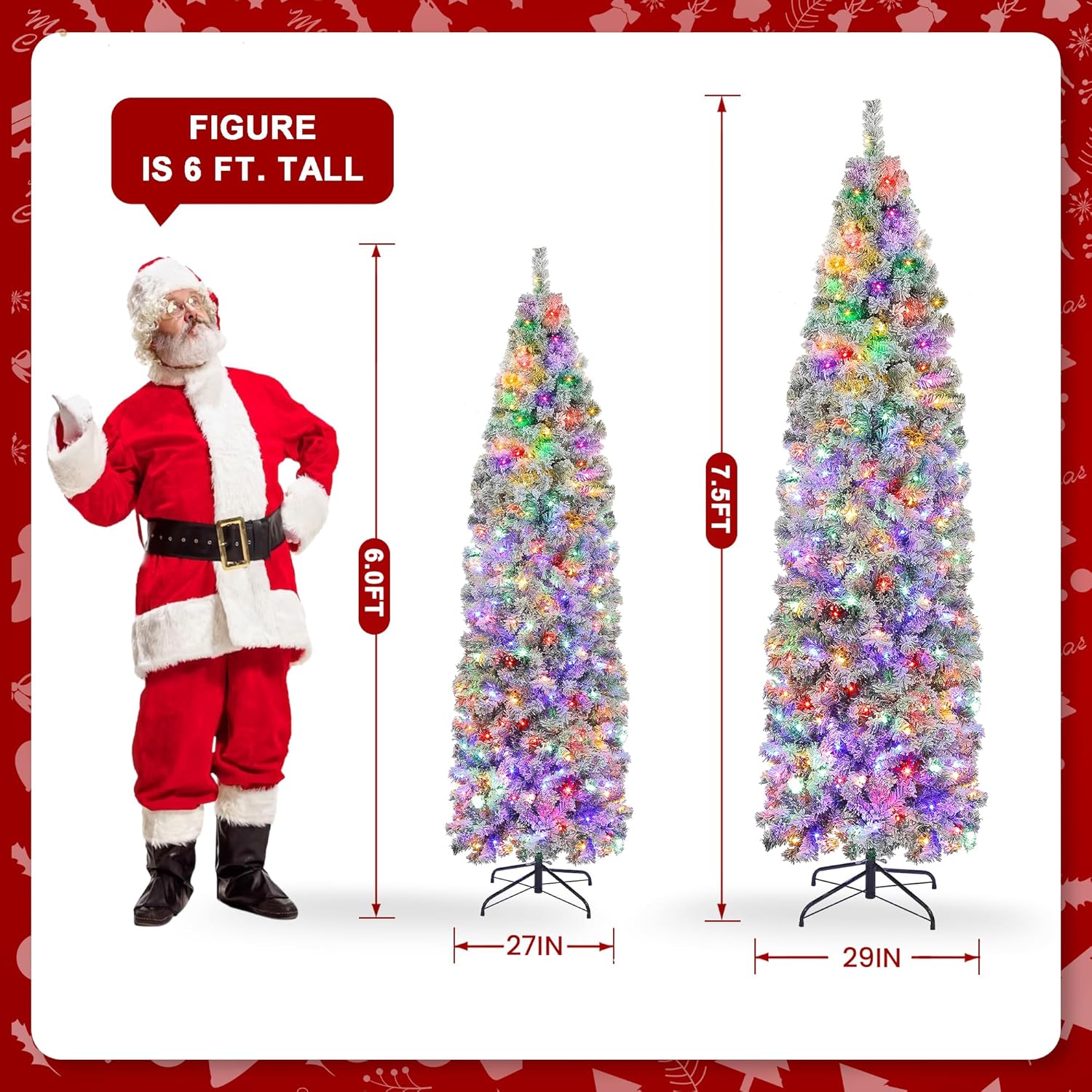 Árbol de Navidad preiluminado de 6 pies, árbol de Navidad delgado artificial con 250 luces LED multicolor y blanco cálido para decoración de Navidad