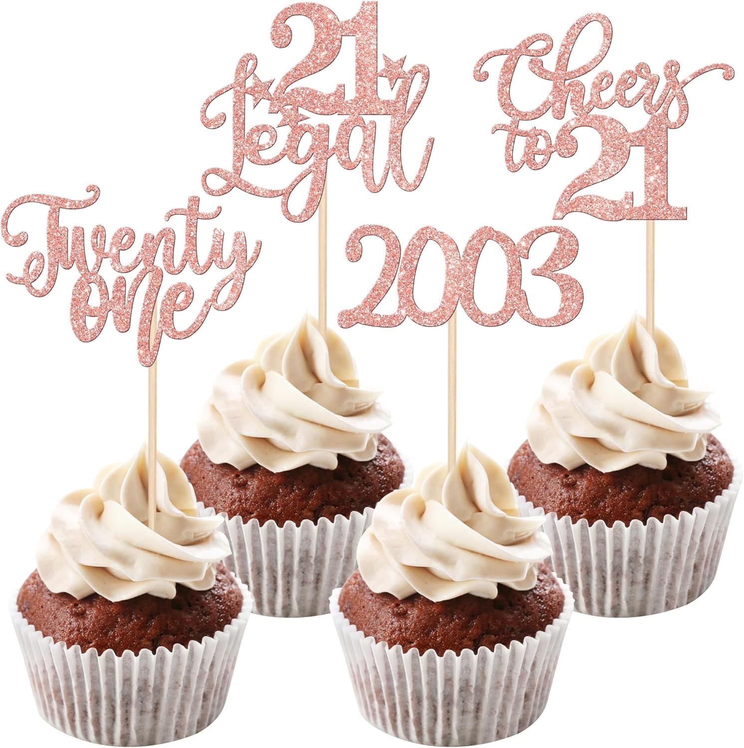 Paquete de 24 adornos para cupcakes de 21 cumpleaños con purpurina de veintiuno desde 2002, Hello 21 Years Birthday Cupcake Picks Cheers to 21 Cake