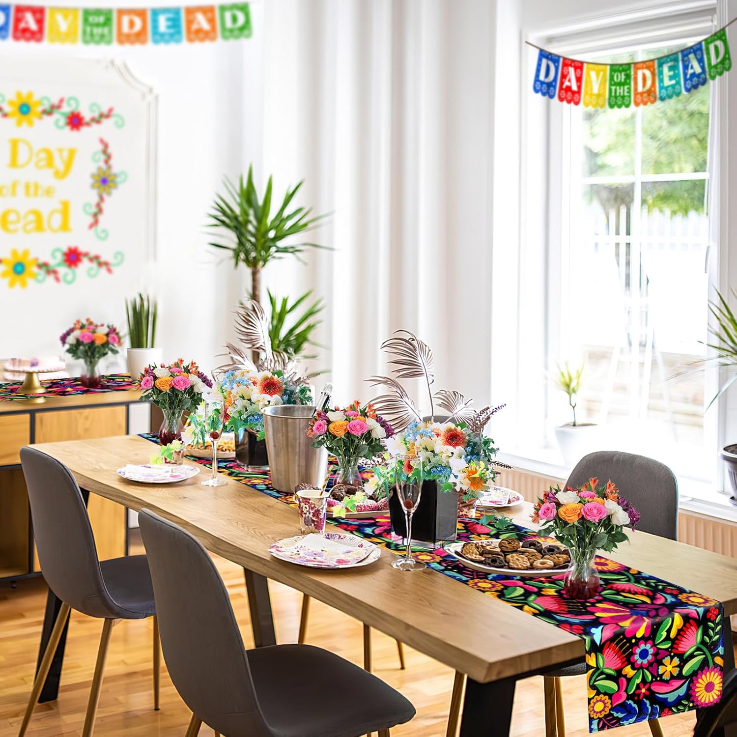 Camino de mesa mexicano para fiesta, paquete de 5 unidades, decoración del día de los muertos, decoraciones del día de los muertos, decoraciones del
