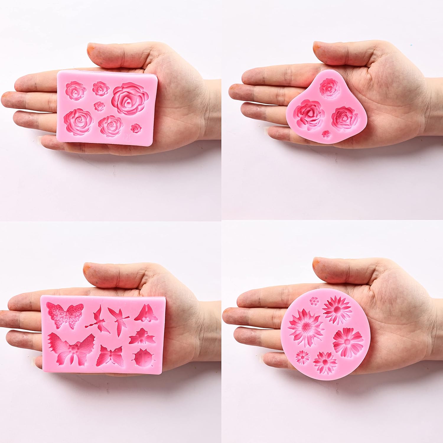 Moldes para fondant de flores, 8 moldes de silicona para dulces de flores y mariposas para fondant de chocolate, arcilla polimérica, jabón,