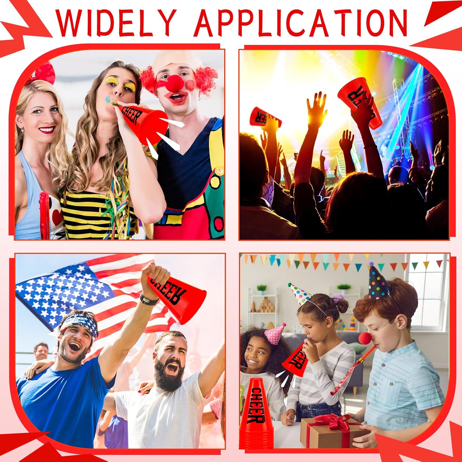 Meooeck 12 piezas de megáfono de animadora roja Noisemaker a granel accesorio de fiesta de plástico para animadoras pequeñas megáfono director de