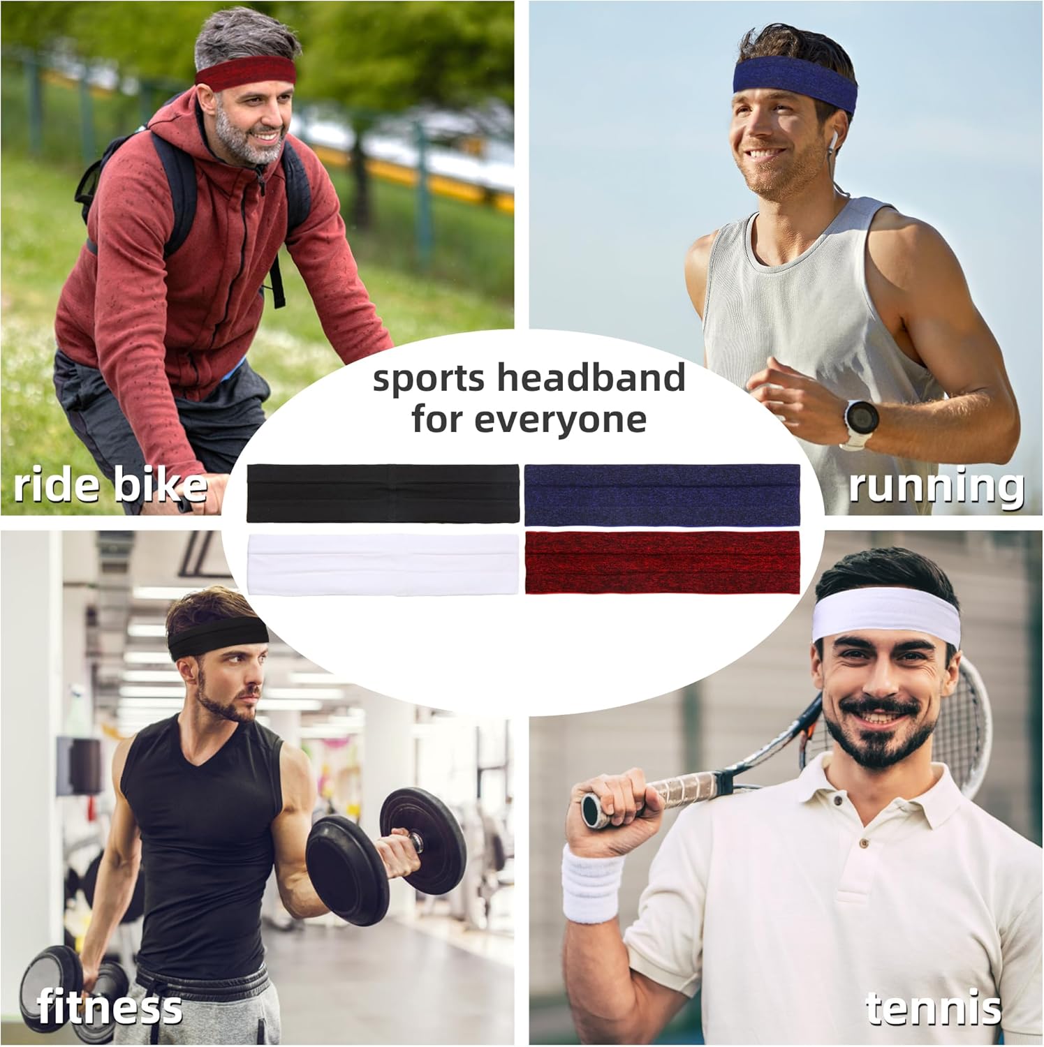 4 diademas para hombres, bandas para el sudor, bandas para el sudor de la cabeza para hombres, diadema deportiva para hombres, diadema deportiva
