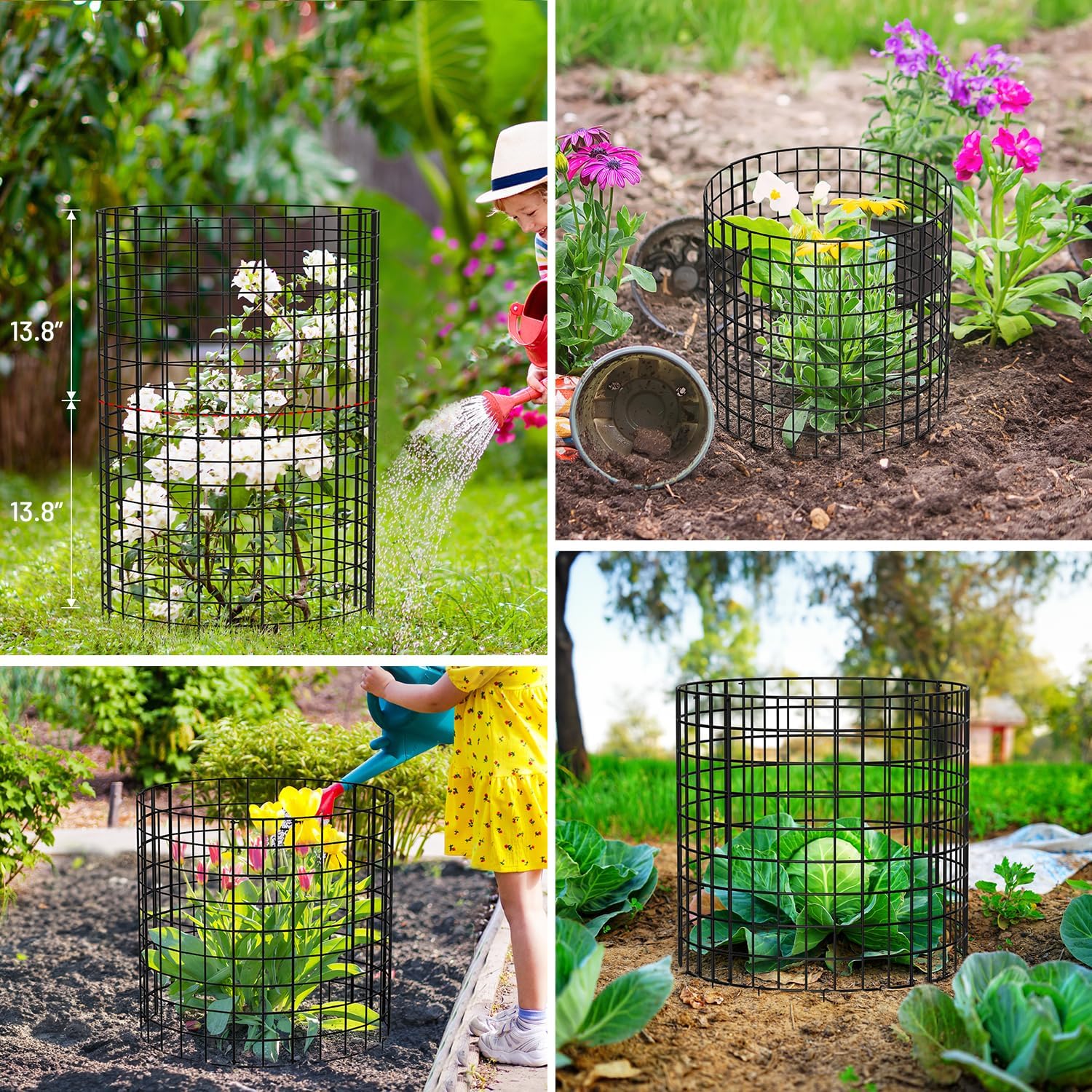 Keten Paquete de 5 protectores de plantas de animales, 15 piezas de malla metálica para mantener a los animales fuera, jaulas de plantas de 13.7
