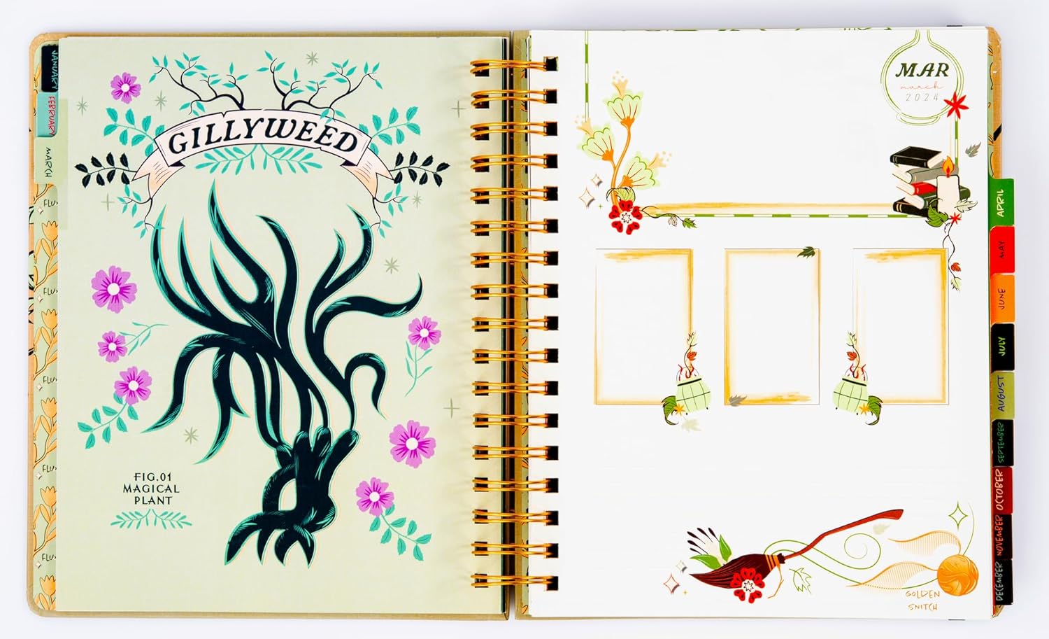 Conquest Journals Harry Potter Herbology – Agenda semanal fechada 2024, formato vertical, cubierta de tablero de libro envuelta, encuadernado en