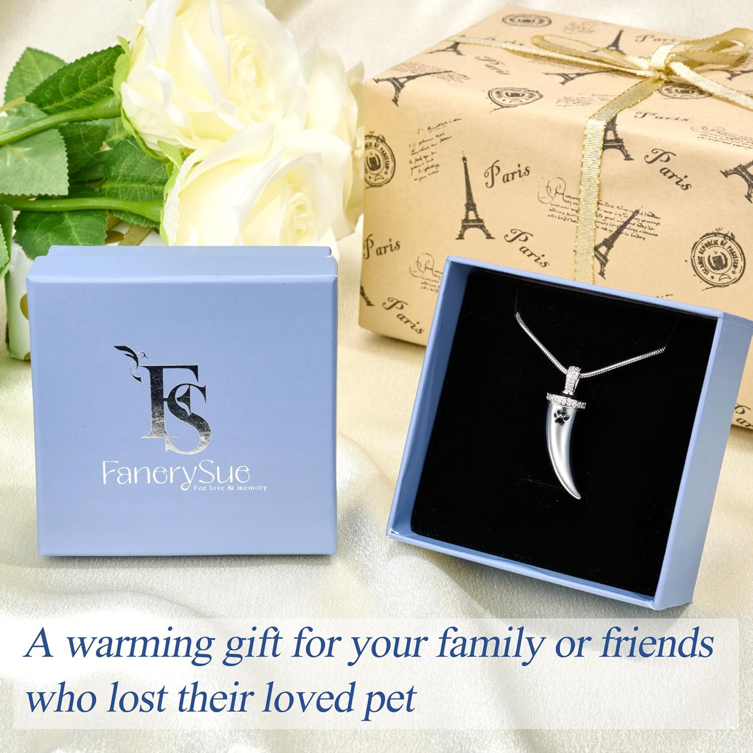 Fanery sue Pet Ashes Necklace Cremation Jewelry Pet Memorial Gifts Heart Pendant for Loss of Dog Cat Pet Urn Necklaces Rainbow Bridge Keepsake