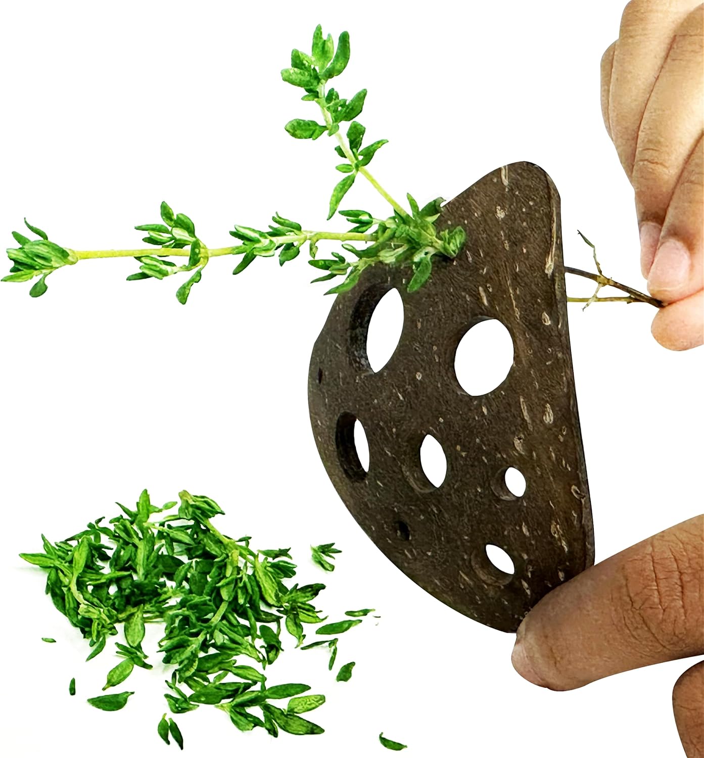 Herramienta de eliminación de hierbas totalmente natural  Pelador de hierbas con 9 agujeros  Pelador de hierbas para tomillo, cilantro, romero,