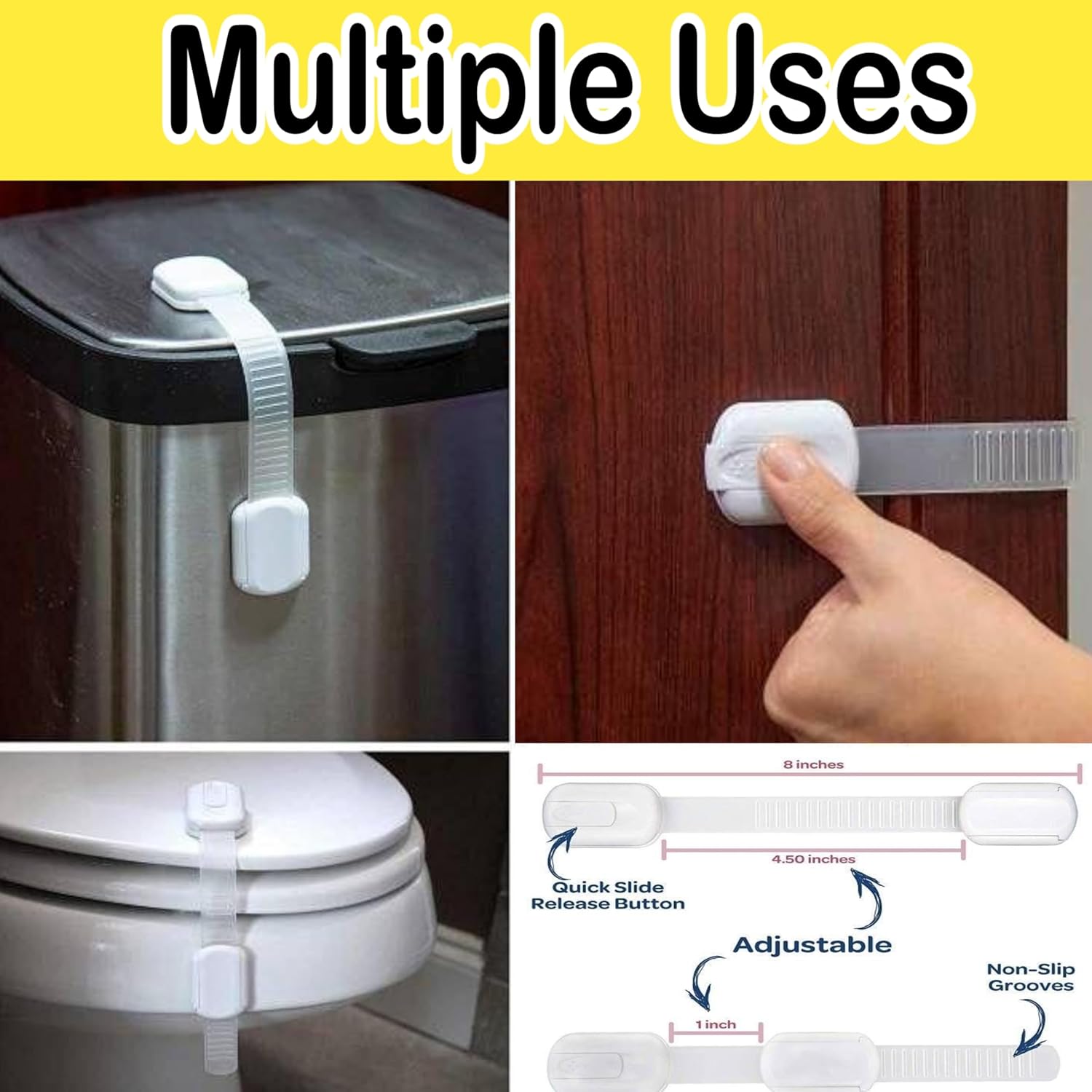 BrandX – Cerraduras de seguridad para cajones de bebé (paquete de 10), correas multiusos para armarios, cocina, inodoro, horno, nevera, adhesivo 3M,