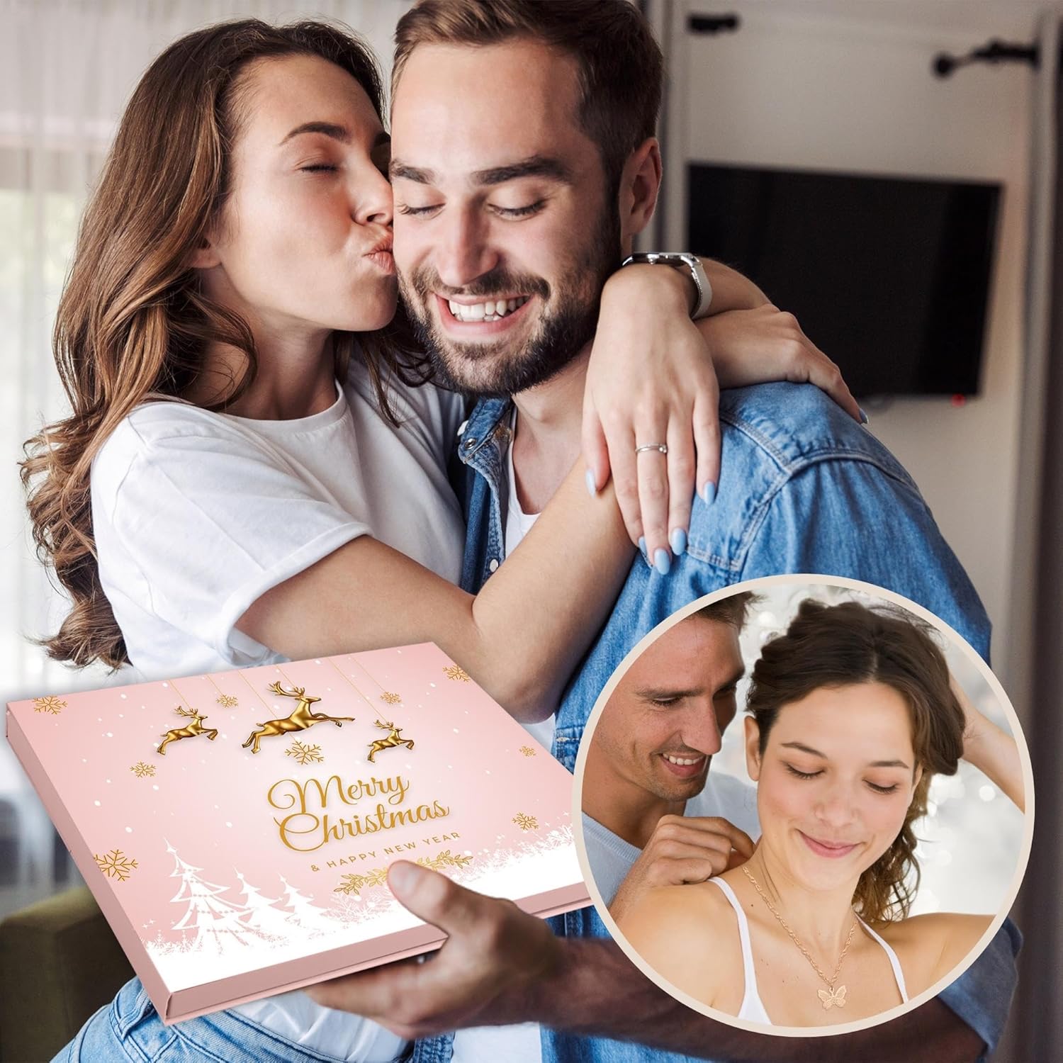 Calendario de Adviento para mujer, cuenta regresiva de Navidad, juego de joyas de moda de oro rosa 2024 para mujeres adultas y adolescentes, regalo