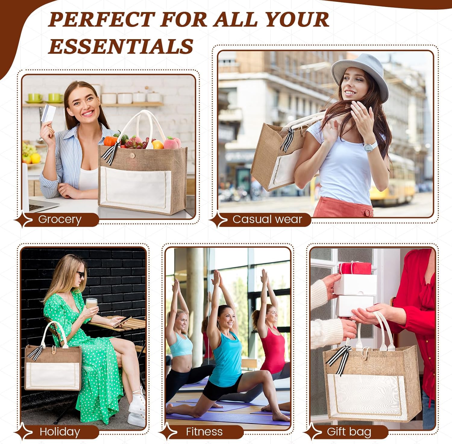Chunful 4 bolsas de arpillera con asa, bolsa de regalo a granel para mujeres, bolsa de playa de lona de boda, bolsa de yute de arpillera, bolsa de