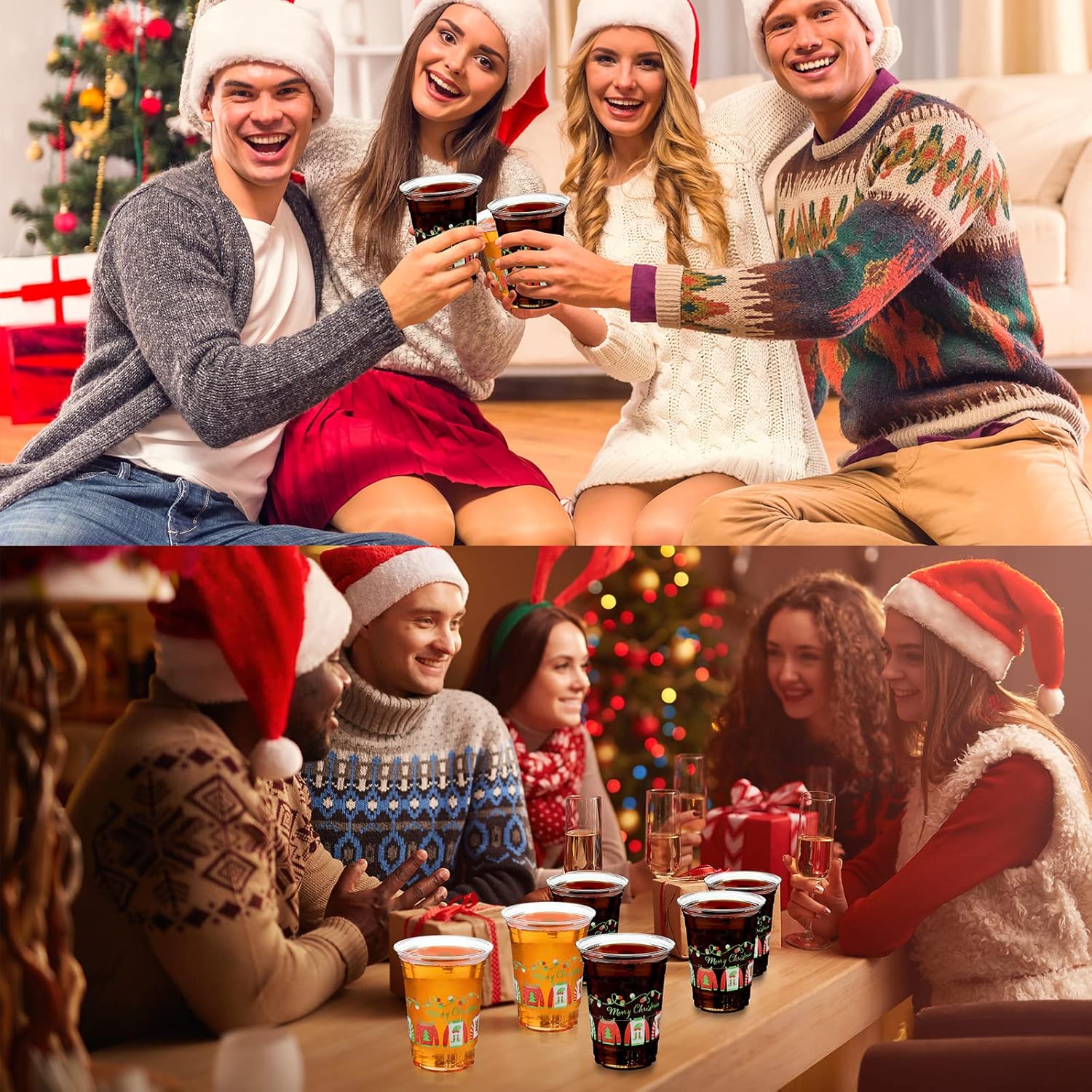 Meanplan 30 vasos de Navidad de 16 onzas desechables de plástico para suétercopos de nieve para decoración de fiestas de Navidad (suéter)