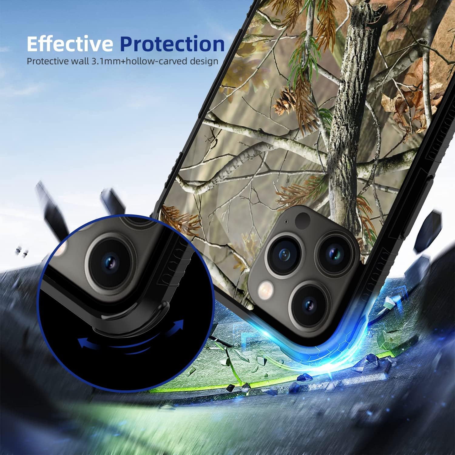 Funda compatible con iPhone 14 Pro Max, diseño de camuflaje verde hoja para hombres y niños, patrón de moda, parte trasera de policarbonato duro y