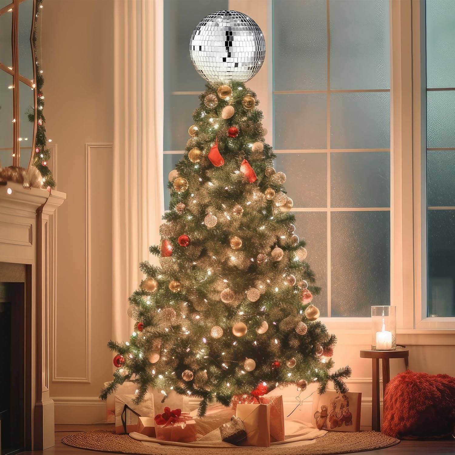 Leyndo – Bola de discoteca de 8 pulgadas, decoración de árbol de Navidad, bola de espejo de discoteca, bola de disco hueca 3D, decoración de bola de