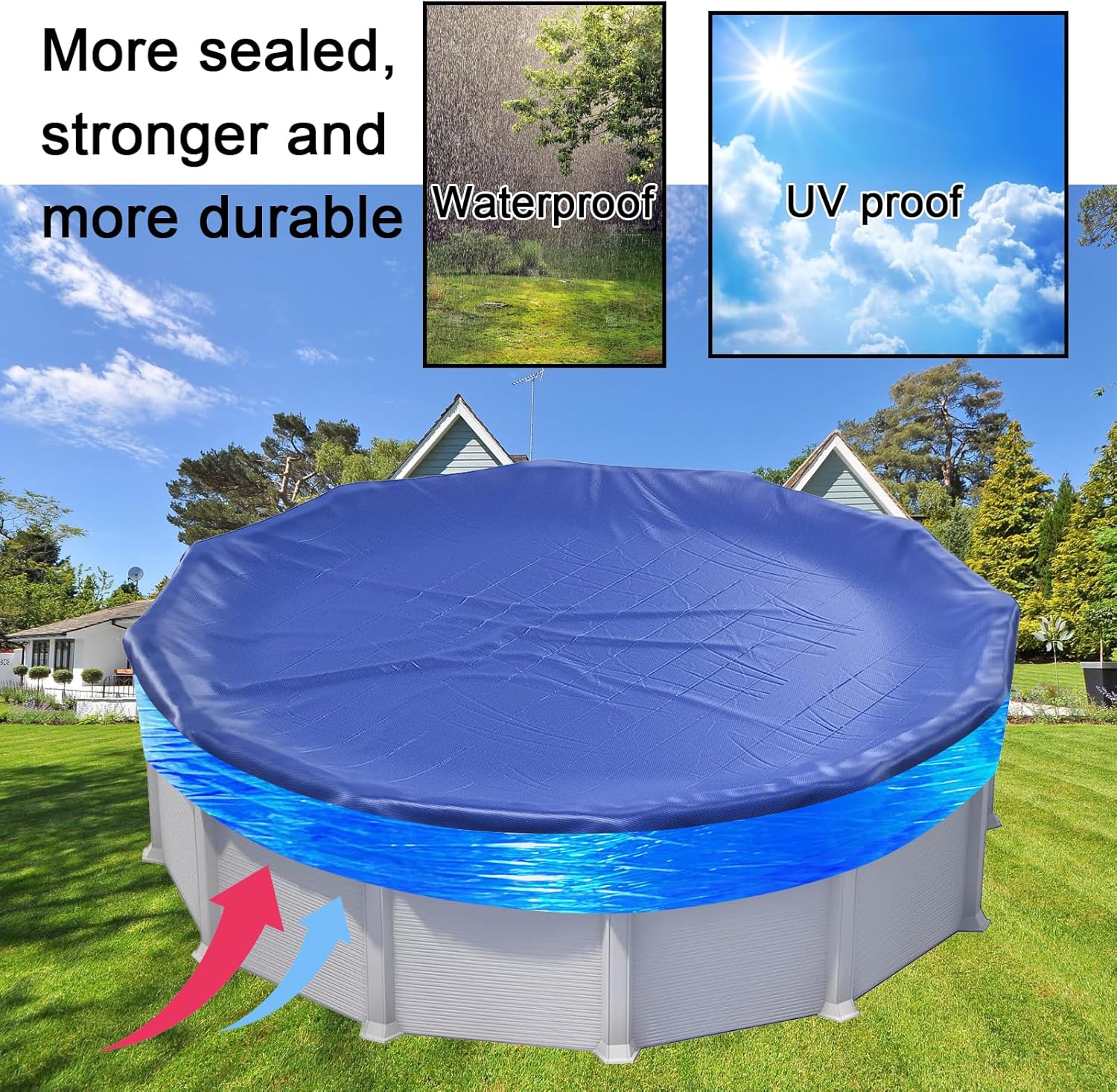 Cubierta de sellado de piscina de invierno de 500 pies para piscinas sobre el suelo, sellador de cubierta elástica a prueba de viento para mantener