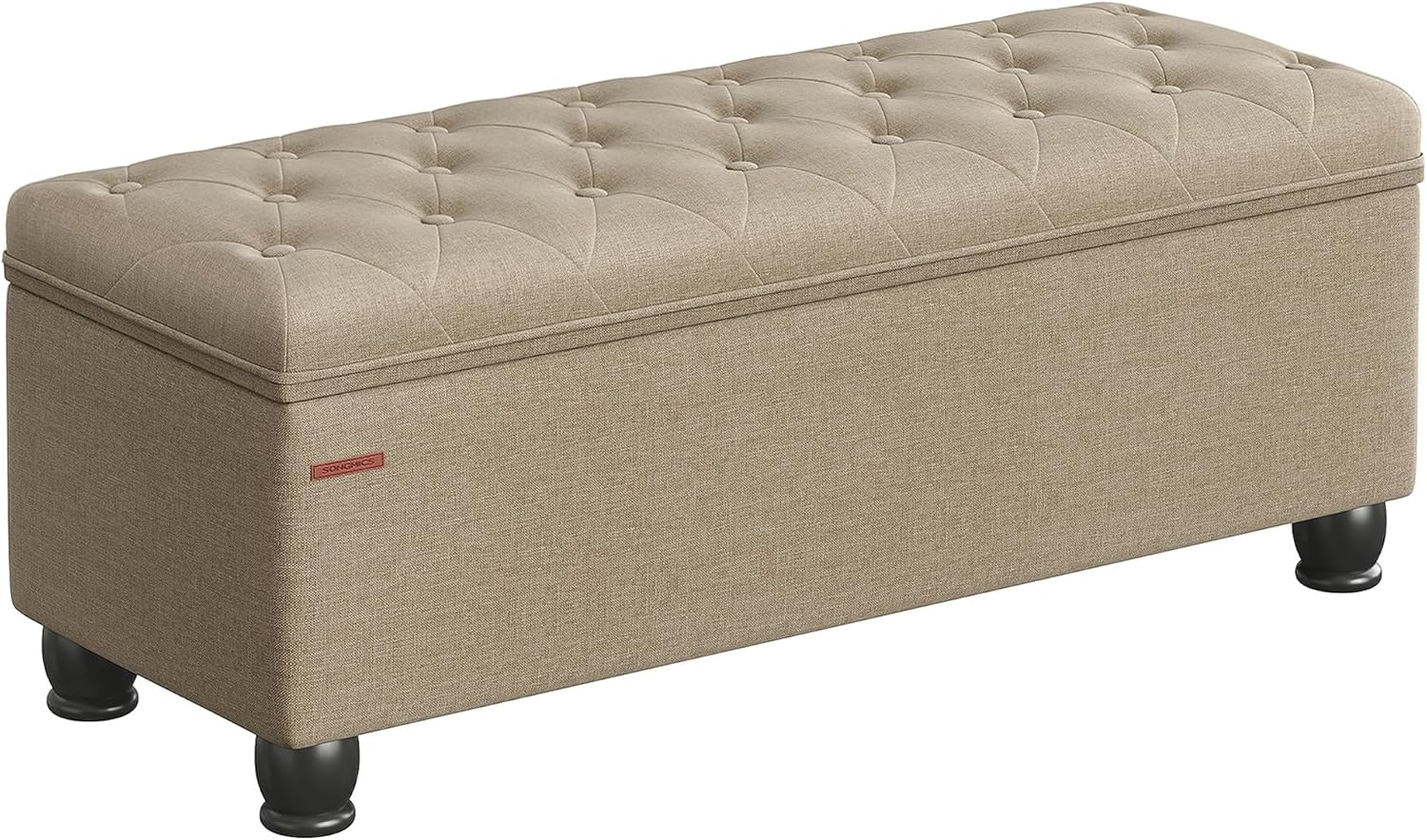 SONGMICS – Banco otomano para almacenamiento, patas de madera, tapa con bisagras, para entradas, dormitorios, 17.7 x 46.5 x 17.7pulgadas, soporta