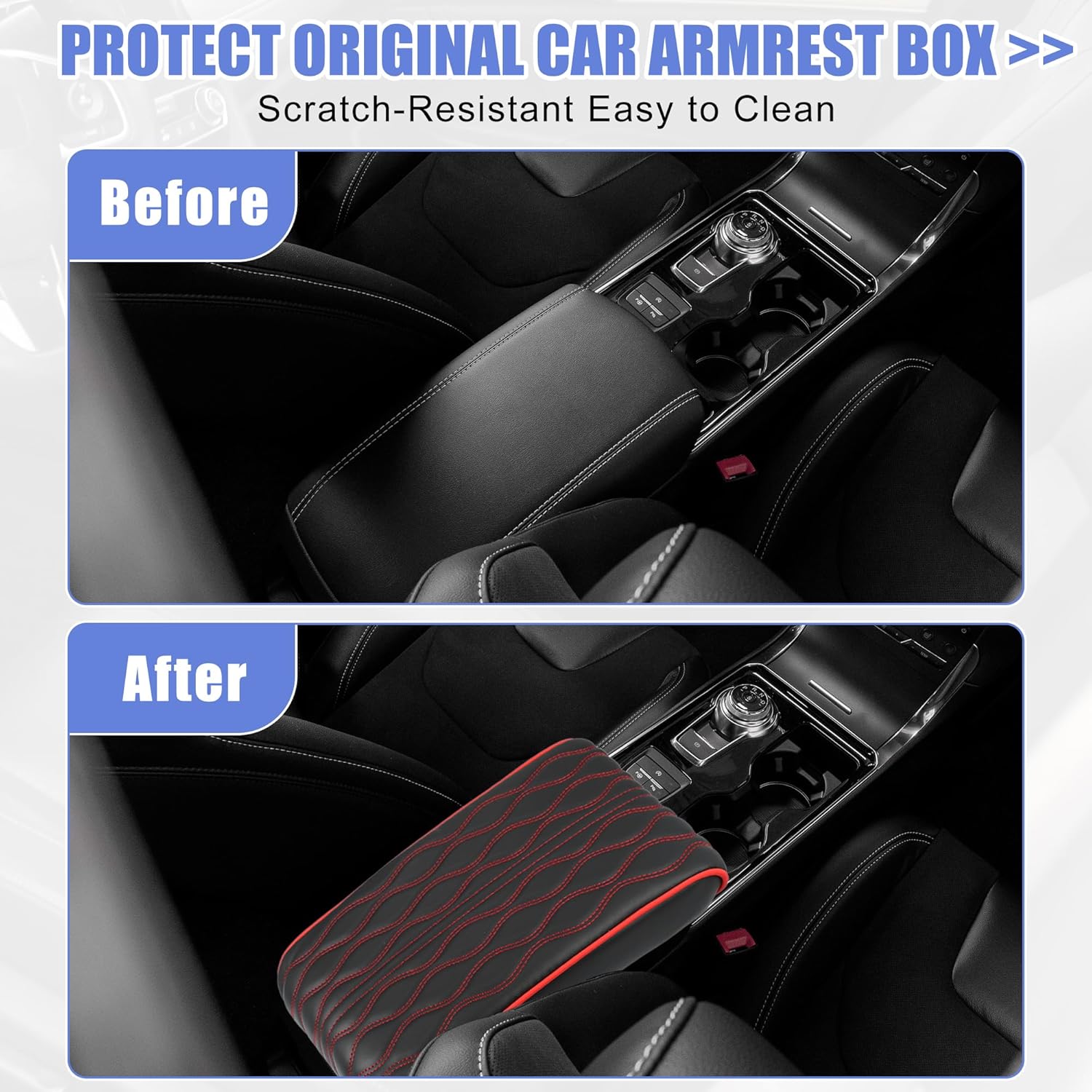 X AUTOHAUX Funda de cojín para reposabrazos de consola central, impermeable, de piel sintética, protector de cojín universal para automóvil,