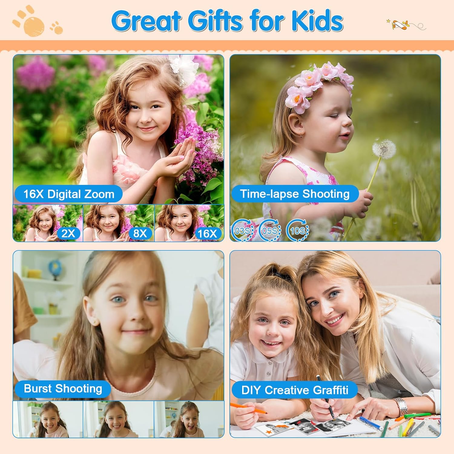 Cámara para niños con impresión instantánea cámaras instantáneas para niños que imprimen fotos, cámara digital para niños, cámara de juguetes 1080P
