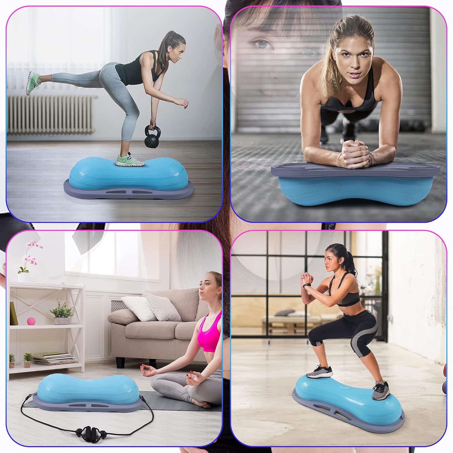 Nice C Balance Ball Balance Trainer, Half Ball con banda resistente, ejercicio de fuerza fitness, yoga con bomba de pie.