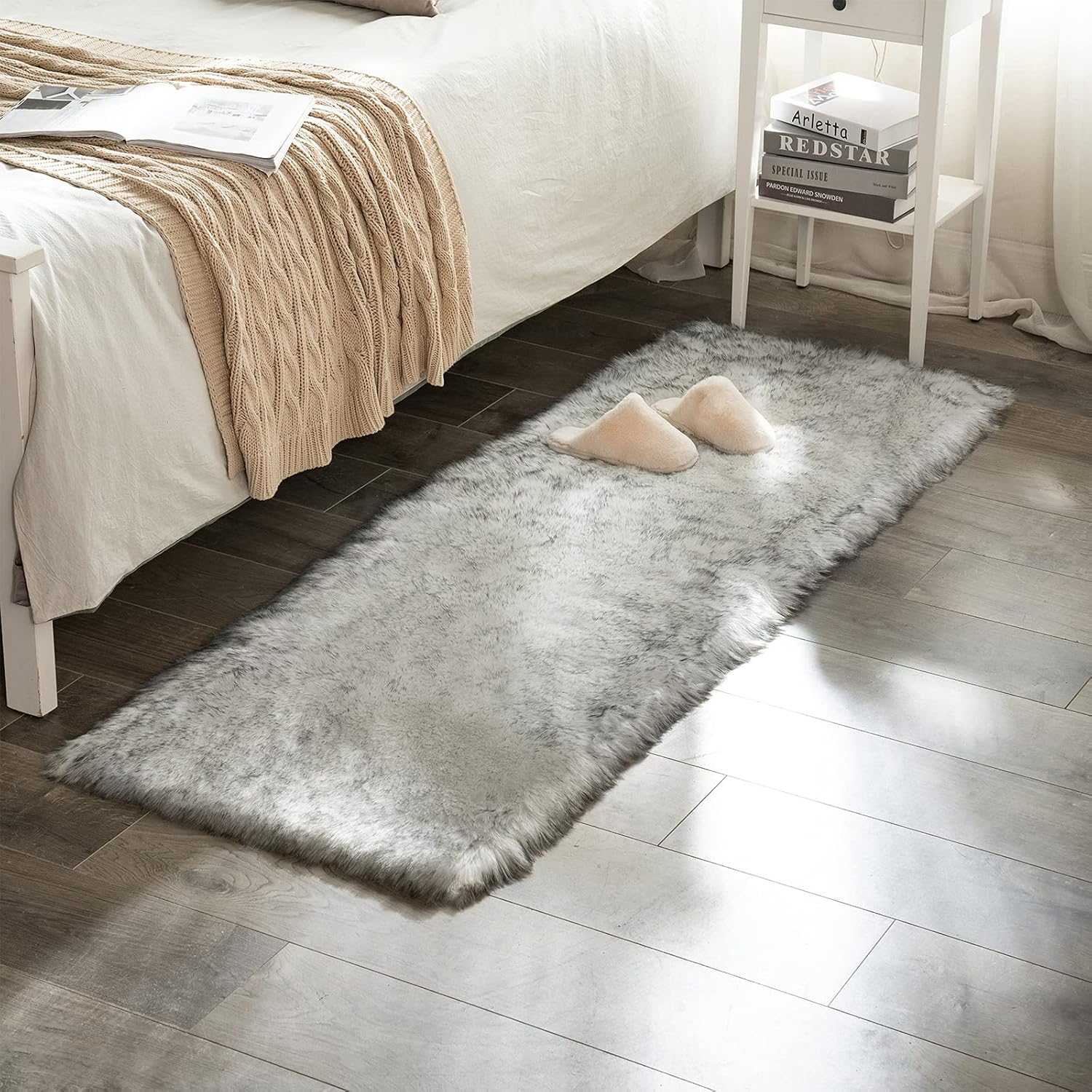 MIULEE – Tapete rectangular de pelo sintético, decorativo, supersuave, mullido, para poner al lado de la cama, sofá, suelo y habitación del bebé, 2