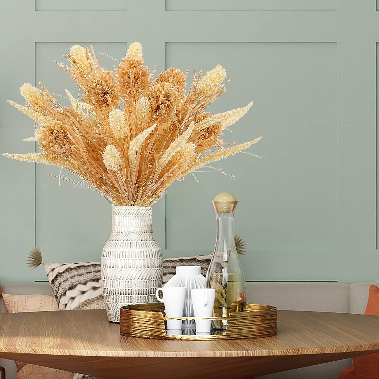 WESAIL Artificial Husk Thistle Bush Flowers,Faux Wheat and Sorghum Grass Floral for Home Decor,Fake Plant Greenery Bouquets for Autumn and