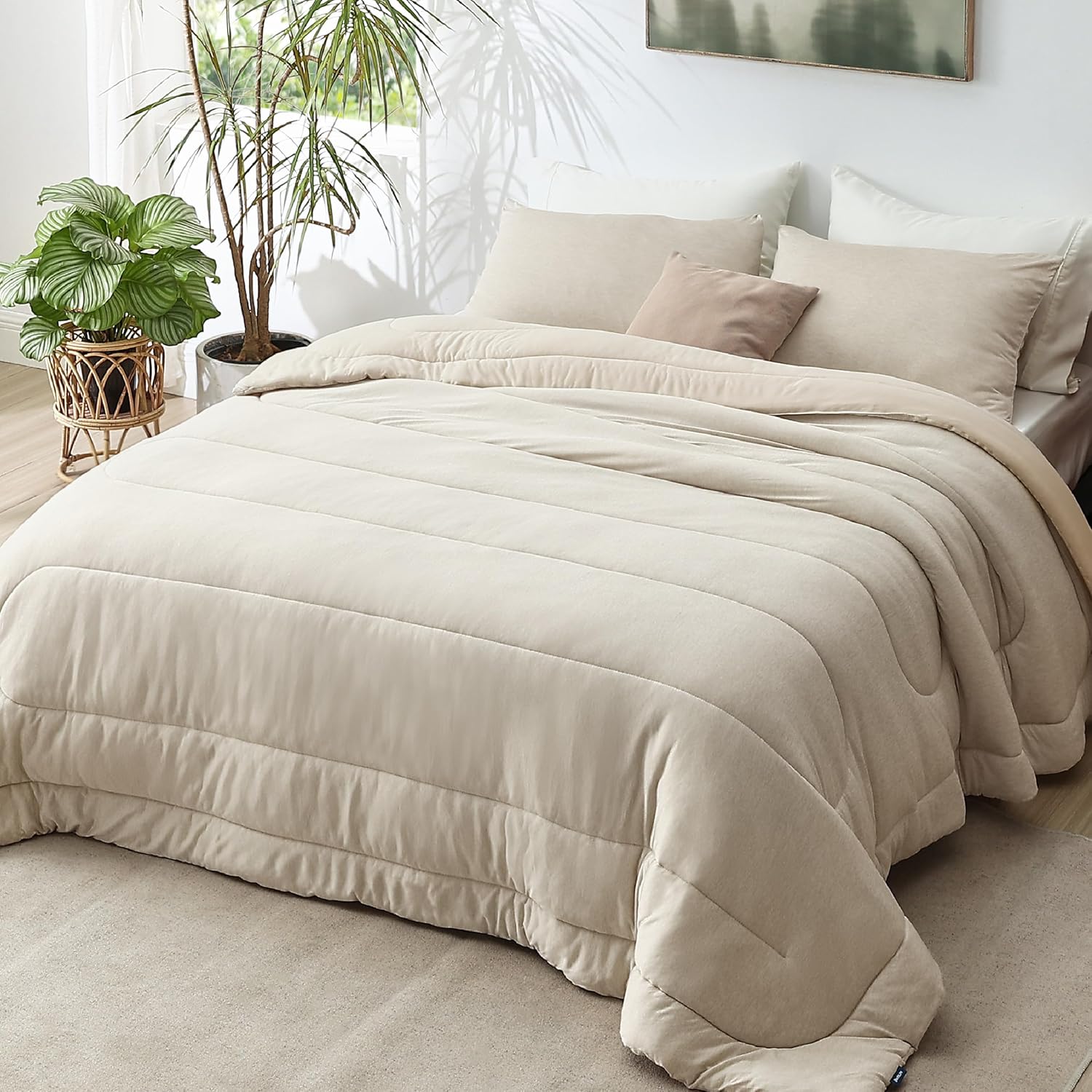 Bedsure Juego de edredón King  Juego de cama refrescante y cálido, edredón reversible de lino para todas las estaciones, 3 piezas, 1 edredón tamaño