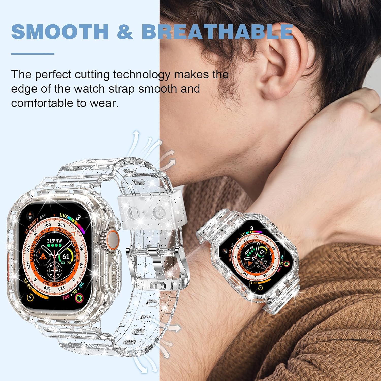 XYF Compatible con correas cristalinas para Apple Watch de 1.772 pulgadas, 1.732 pulgadas, 1.654 pulgadas, 1.614 pulgadas, 1.575 pulgadas, 1.575