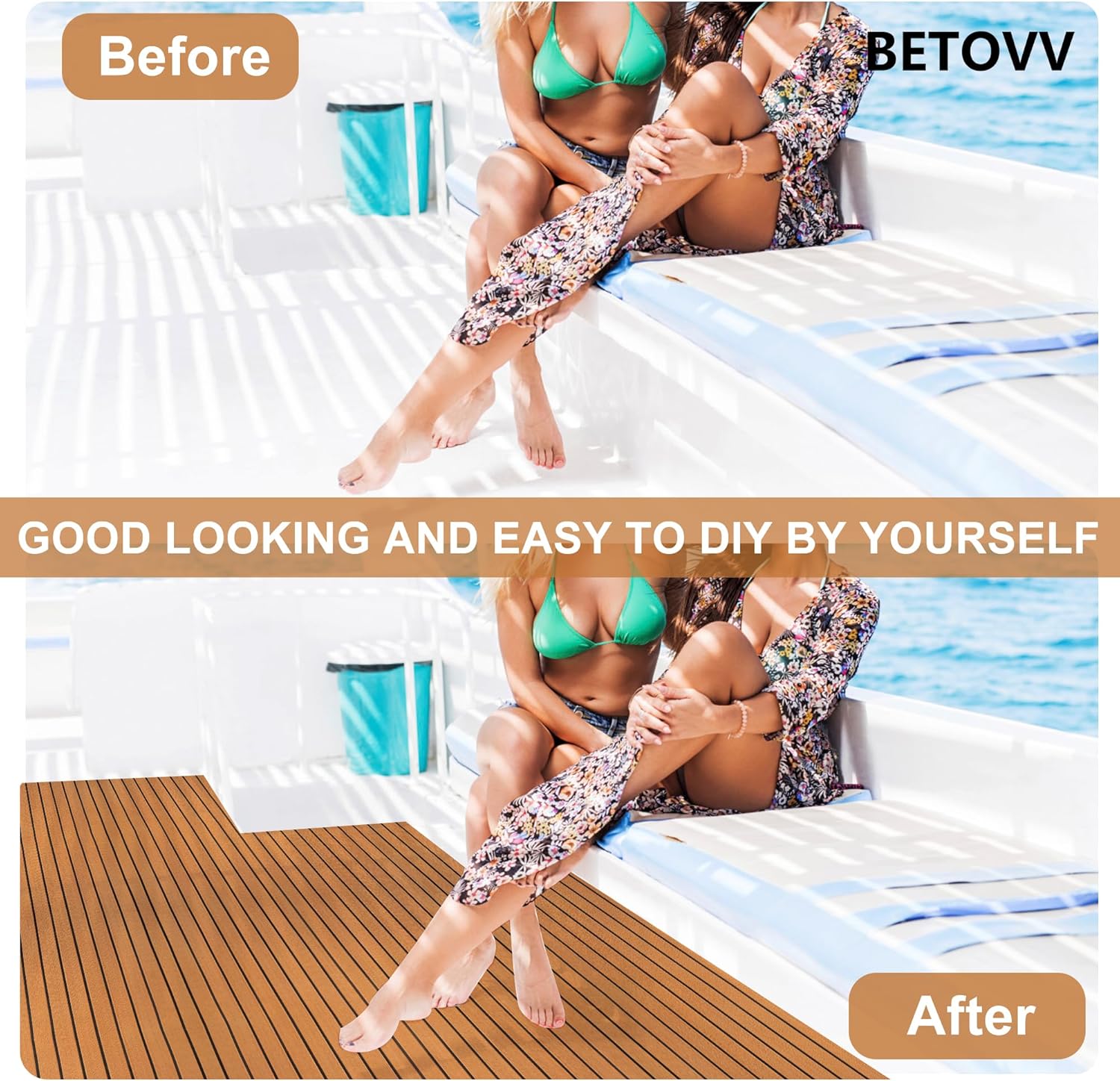 BETOVV 3M – Suelo de espuma EVA autoadhesiva para lanchas de 96 x 26, 36 y 48 pulgadas, tapete antideslizante para lanchas de motor, suelo
