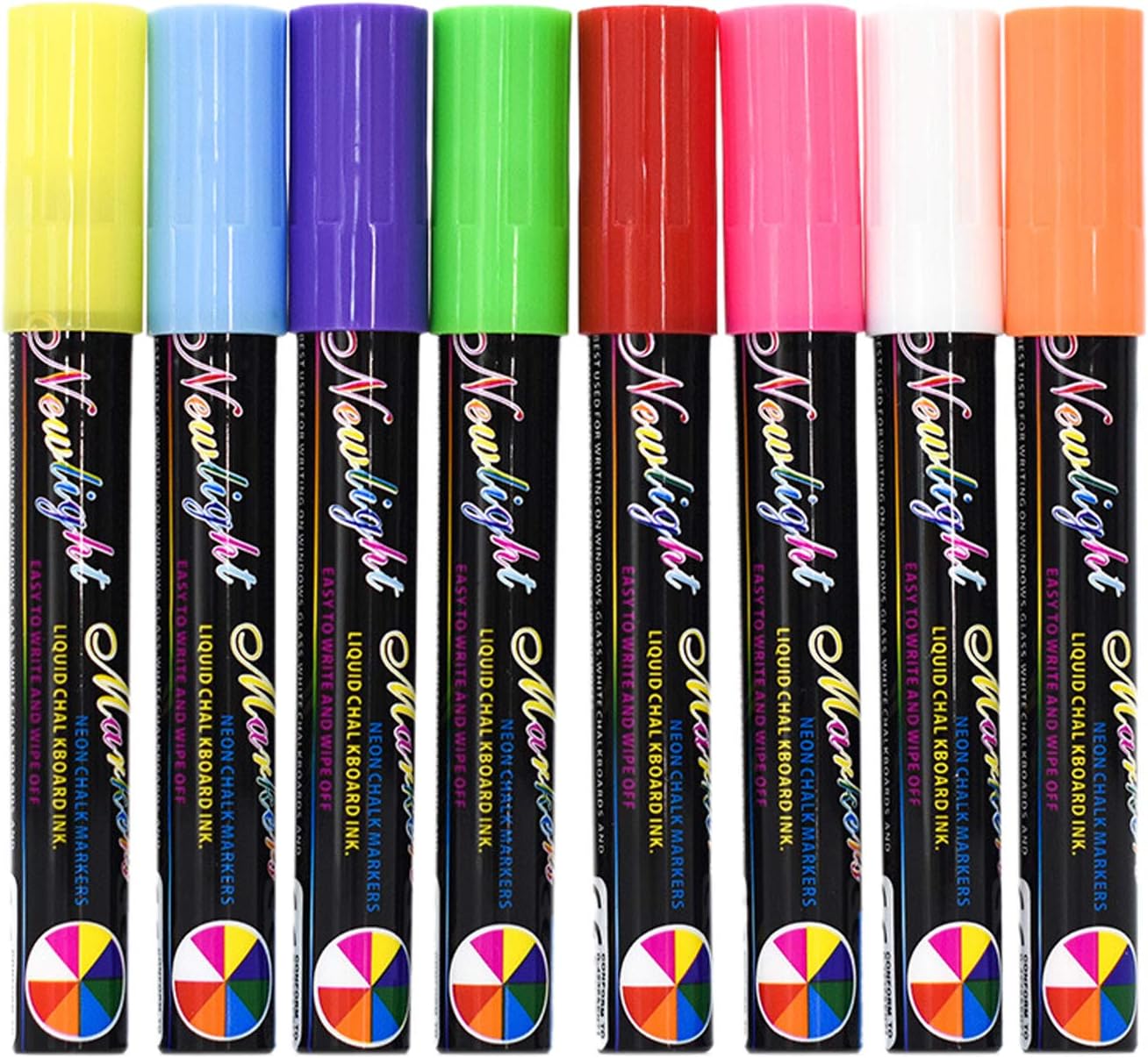 Elonglin Paquete de 8 rotuladores de tinta líquida oblicua borrable de 0.236 in de color fluorescente neón LED para ventana, rotulador de pizarra