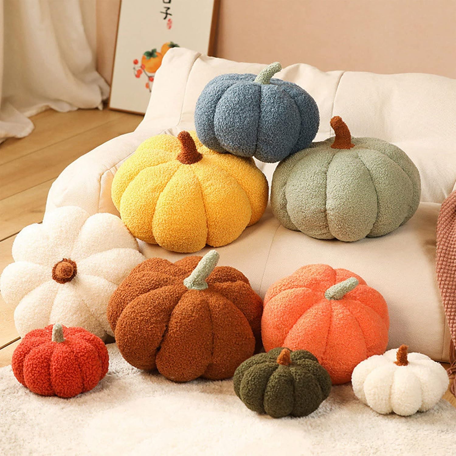 VS&LLWQ Decoración de calabaza de Halloween, decoración de felpa esponjosa, almohada decorativa de calabazas de Halloween, almohada de felpa de