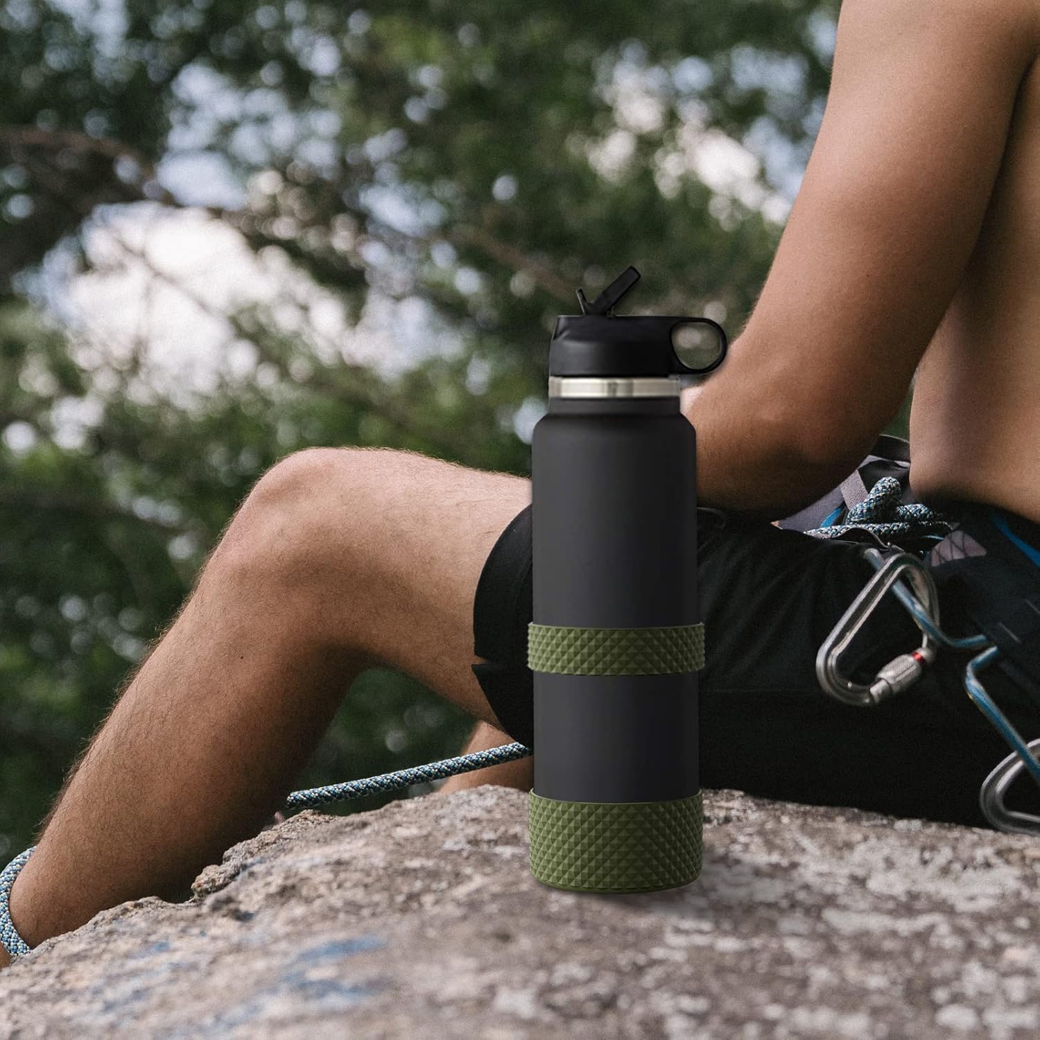 Funda para botella de agua, doble protección de silicona con textura de diamante, compatible con botella Hydro Sport de 12 a 40 onzas, funda