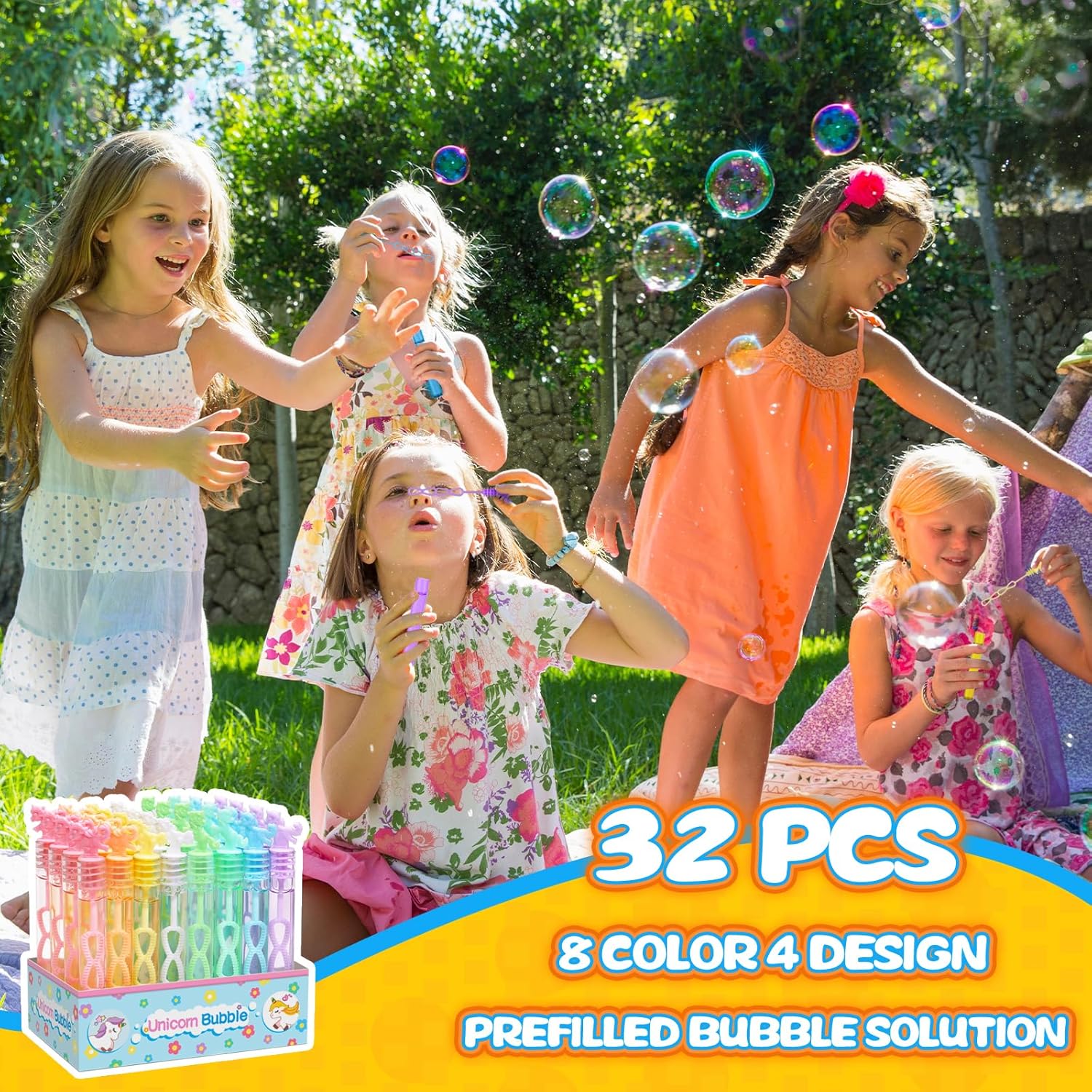 Mini varita de burbujas de unicornio de 32 piezas con caja de exhibición, recuerdos de fiesta de unicornio pastel para niños, decoración de fiestas