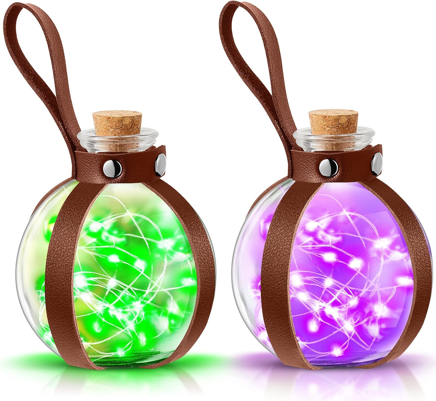 2 botellas de poción de corcho para cosplay, accesorios de mago, pociones de cristal con cinturón de piel sintética, accesorios de bruja, botella de