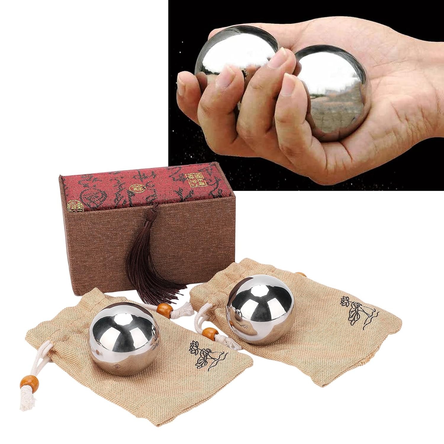 Bola de acero de mano, 2 bolas de acero de mano, bolas de baoding de acero inoxidable, bolas de meditación, utilizadas para recuperación de función