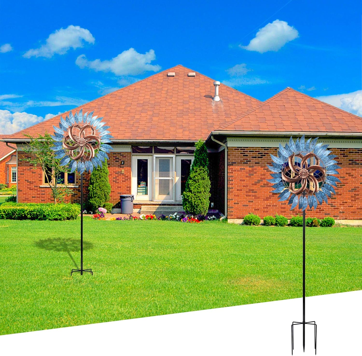 VCUTEKA Molino de viento grande de metal para interiores y exteriores, esculturas de viento de dos vías para decoración de jardín y patio