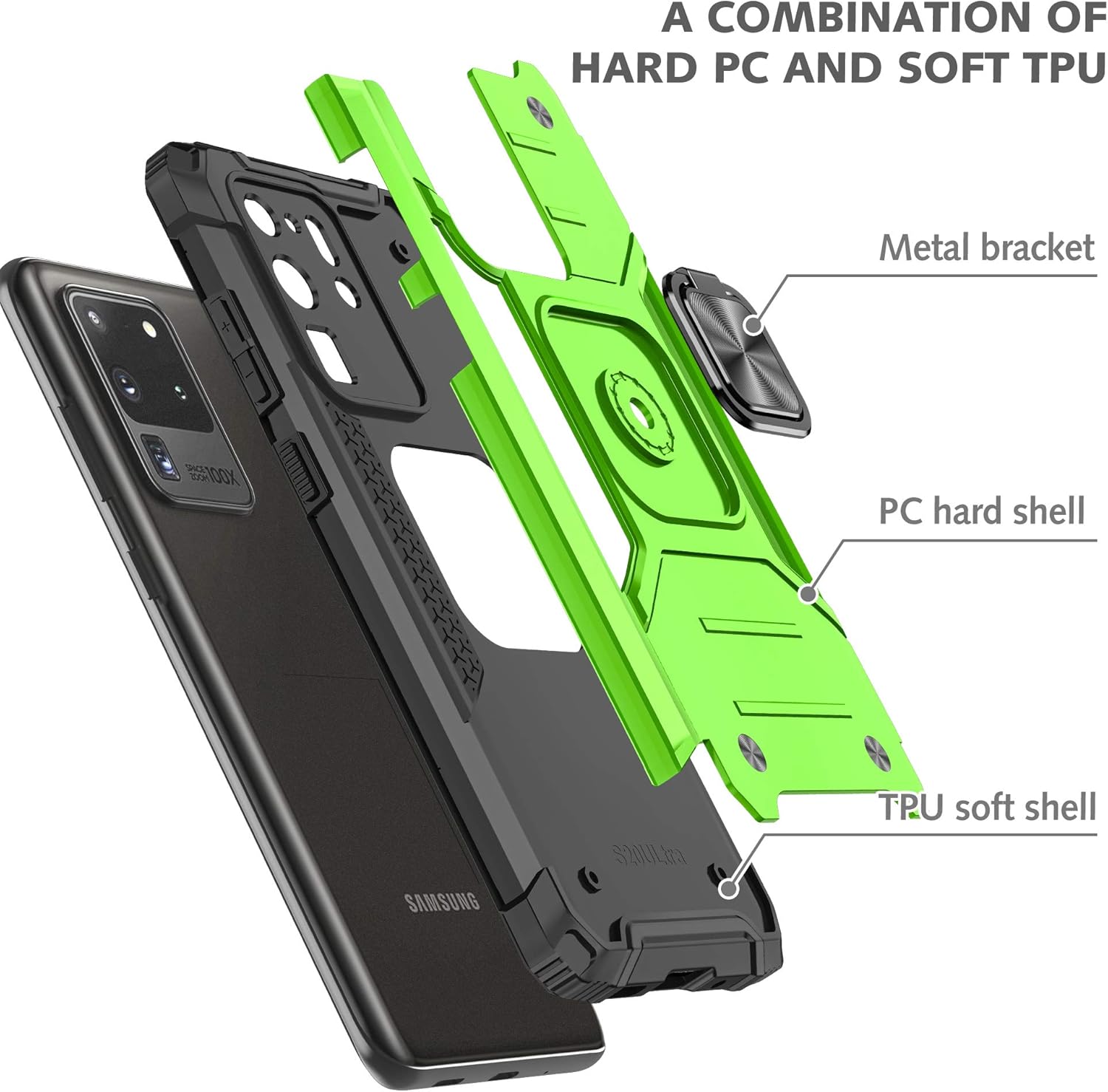 Anqrp Funda para Galaxy S20 Ultra, funda protectora de grado militar con anillo de metal mejorado soporte magnético compatible con Samsung Galaxy