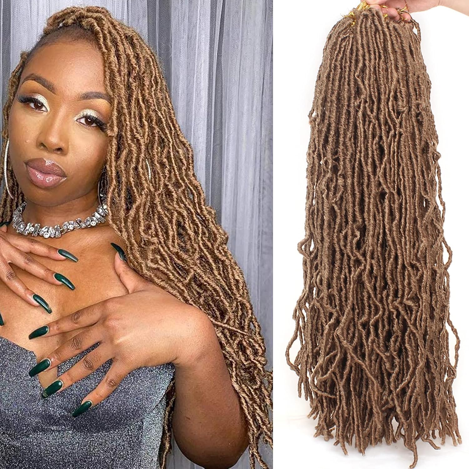 Leeven Trenzas de ganchillo sintéticas de 24 pulgadas, 3 paquetes de trenzas rubias envejecidas mariposa suaves largas desordenadas Boho Goddess