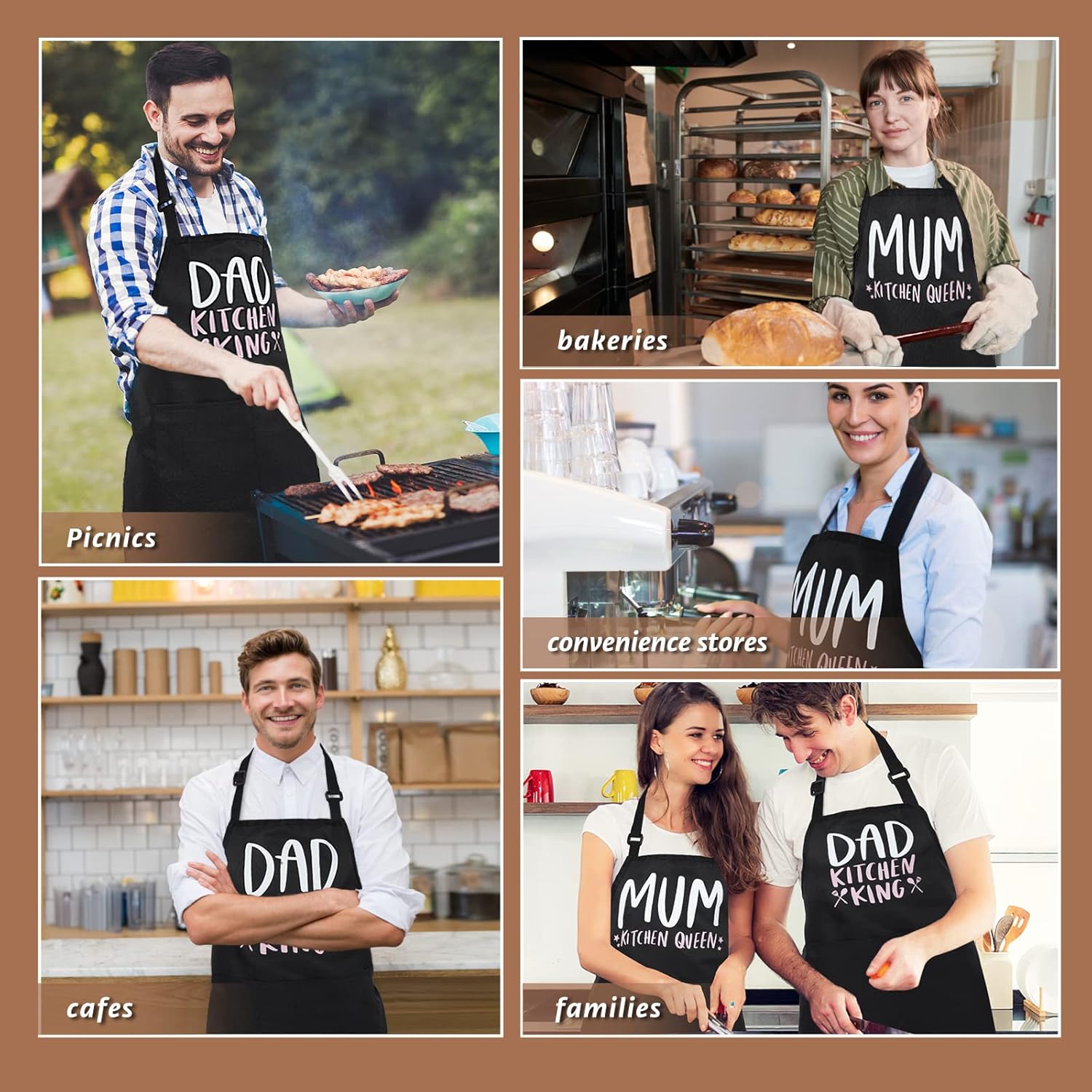 Delantales divertidos para hombre, delantal ajustable de cuello negro con 2 bolsillos, delantales de cocina a la parrilla para hombres, regalos de