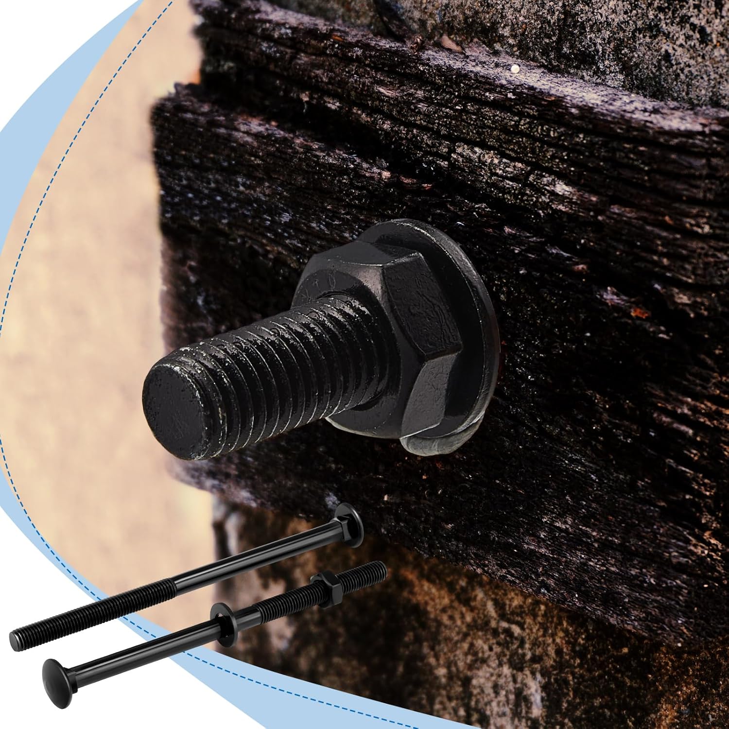 Zonon Juego de 12 pernos de carro galvanizados negros que incluye 12 pernos resistentes a la corrosión, 12 arandelas y 12 tuercas para accesorios de