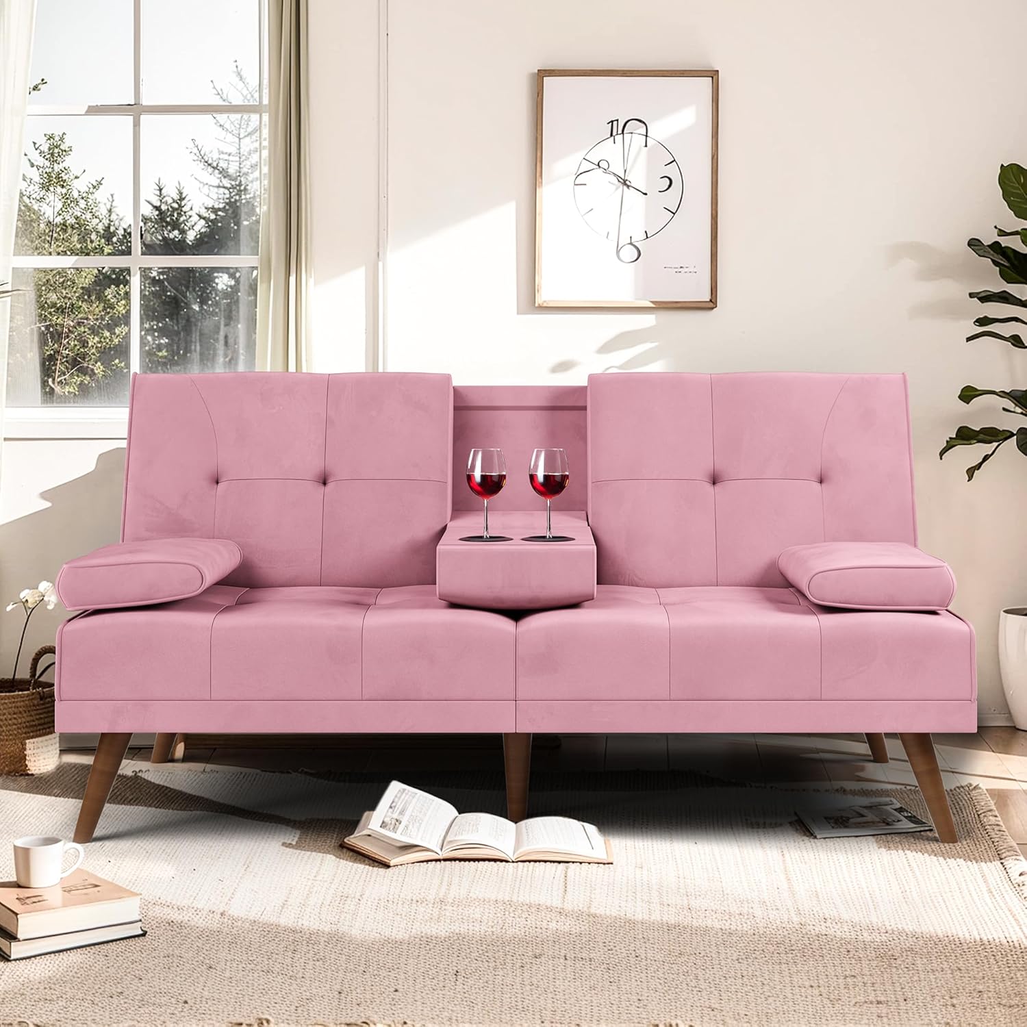 Meilocar Sofá cama de terciopelo, sofá biplaza de 60 pulgadas con reposabrazos extraíbles, cama de invitados ajustable para espacios pequeños,