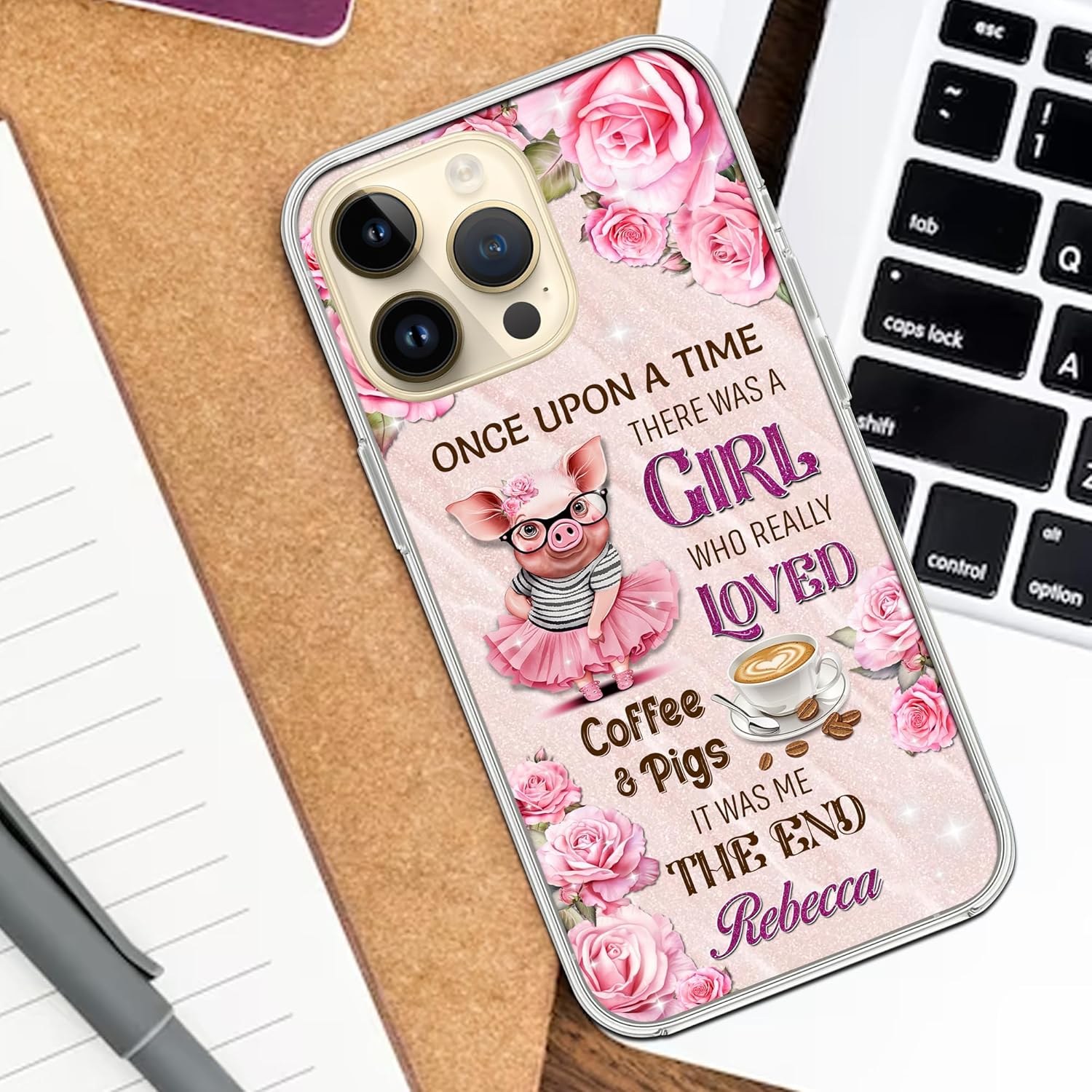 Funda de teléfono con nombre personalizado, diseño de cerdos, diseño divertido de animales de granja, regalo para amantes de los cerdos para niñas y