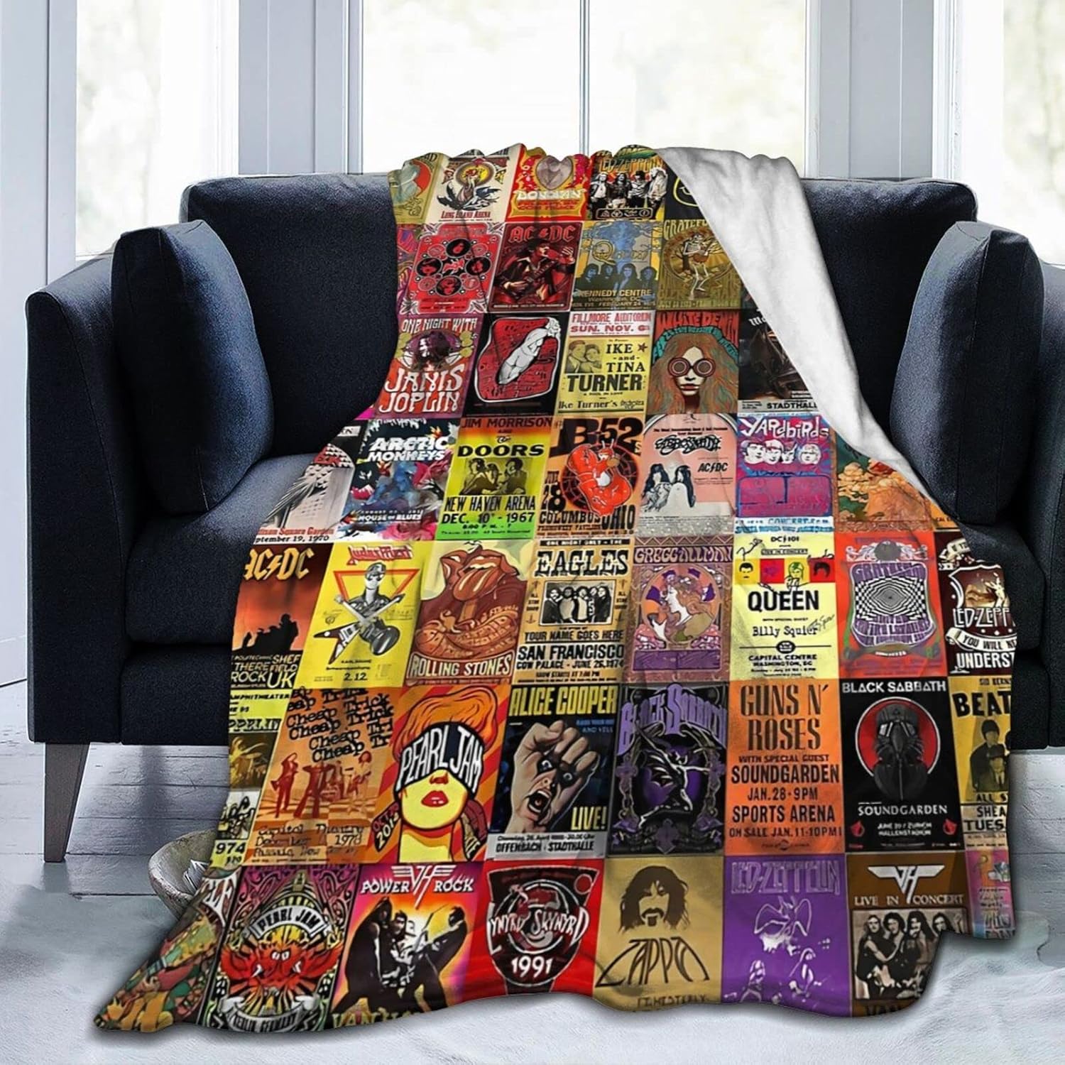Manta de franela con collage de bandas de rock, ligera y acogedora, manta suave para sofá, apta para todas las estaciones, 80 x 60 pulgadas