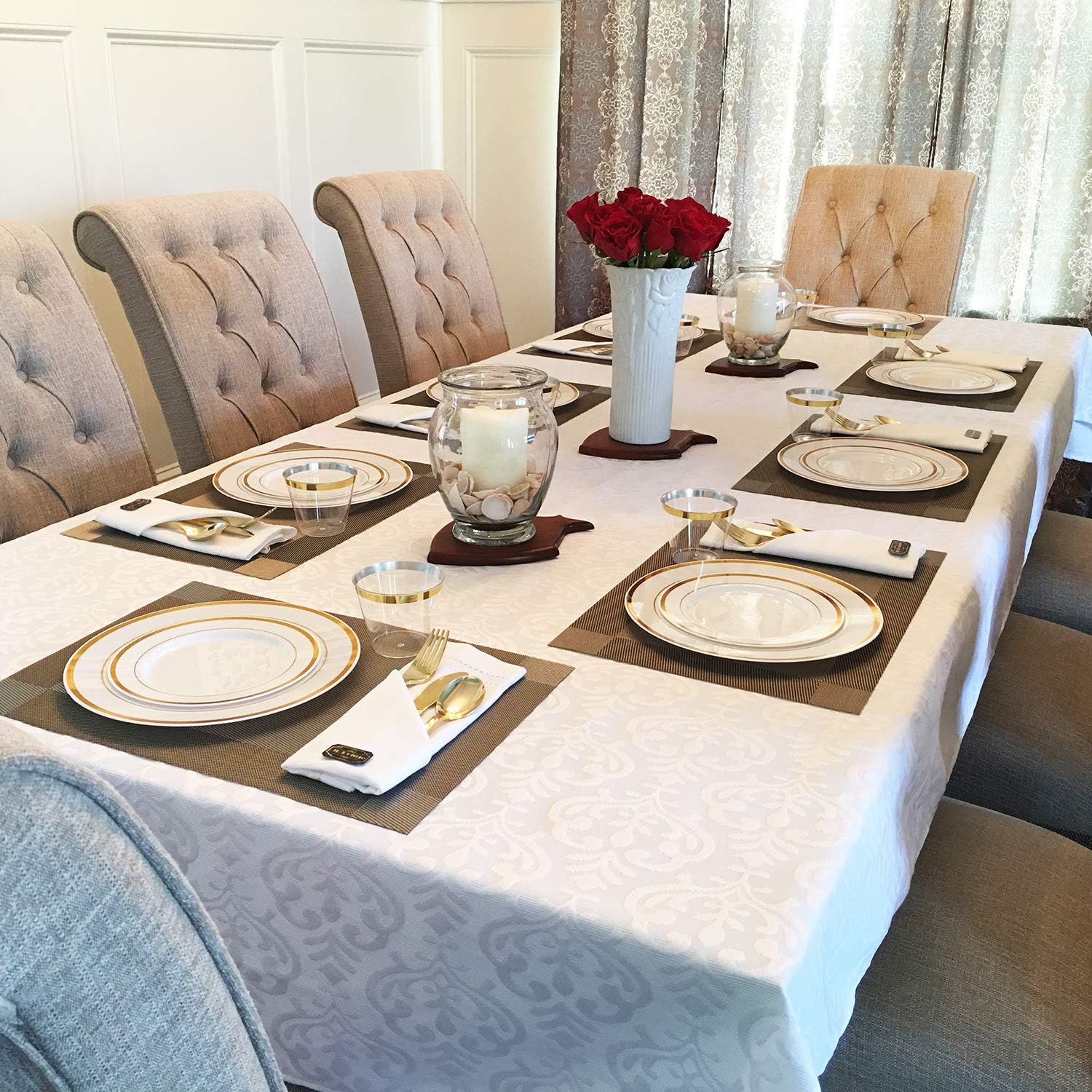 125 piezas oro placas plásticas y cubertería para 25 invitados, platos desechables de plástico resistente con borde de oro y plata para fiesta y