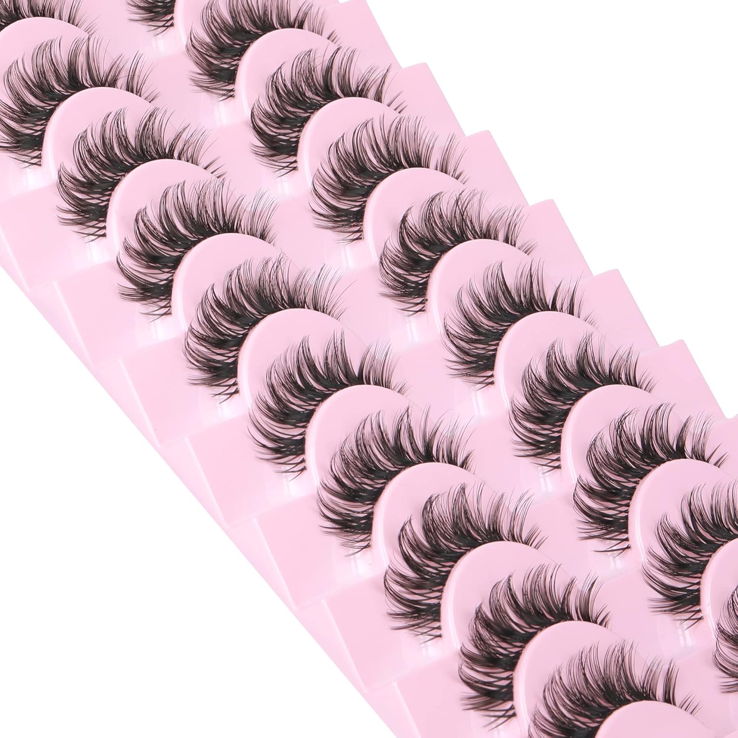 wiwoseo Pestañas rusas, pestañas naturales de visón sintético, pestañas rizadas y onduladas, banda transparente, volumen ruso, 0.51 pulgadas,