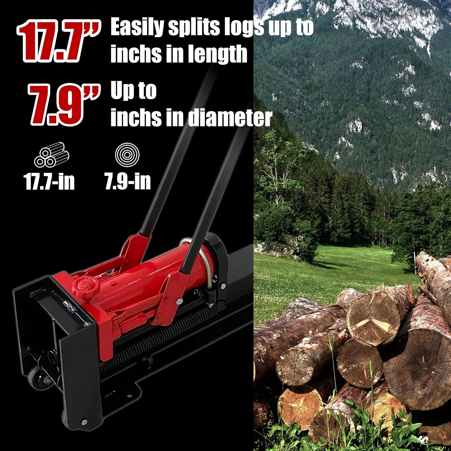 BIG RED ATGS012 Torin Divisor hidráulico de troncos Divisor de madera manual duradero con viga horizontal de acero completo, máquina que ahorra mano