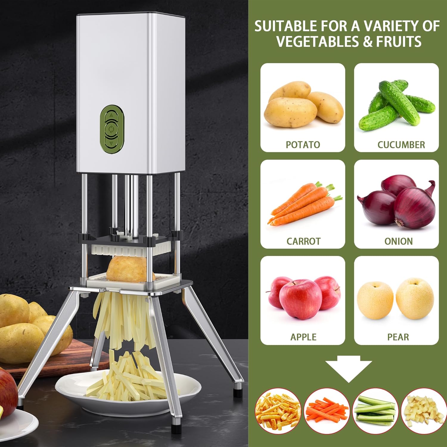 JNSTU Cortador eléctrico de papas fritas, máquina de corte vertical de papas fritas, fabricante comercial de papas fritas con hoja de 12 y 38