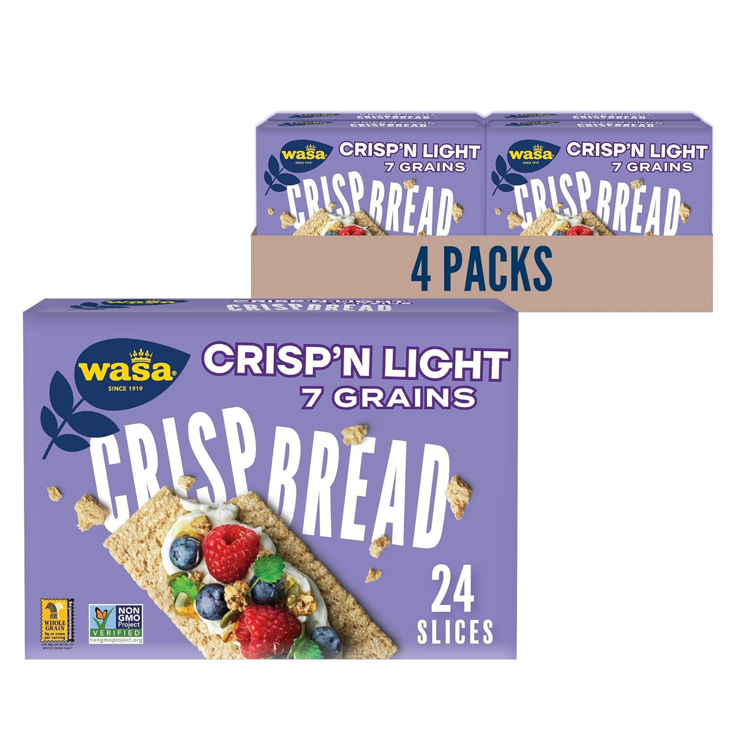 Wasa Crisp’N Light – Pan crujiente de 7 granos, 4.9 onzas (paquete de 4), galletas, sin grasa, sin grasa saturada, 0.00 oz de grasas trans, sin